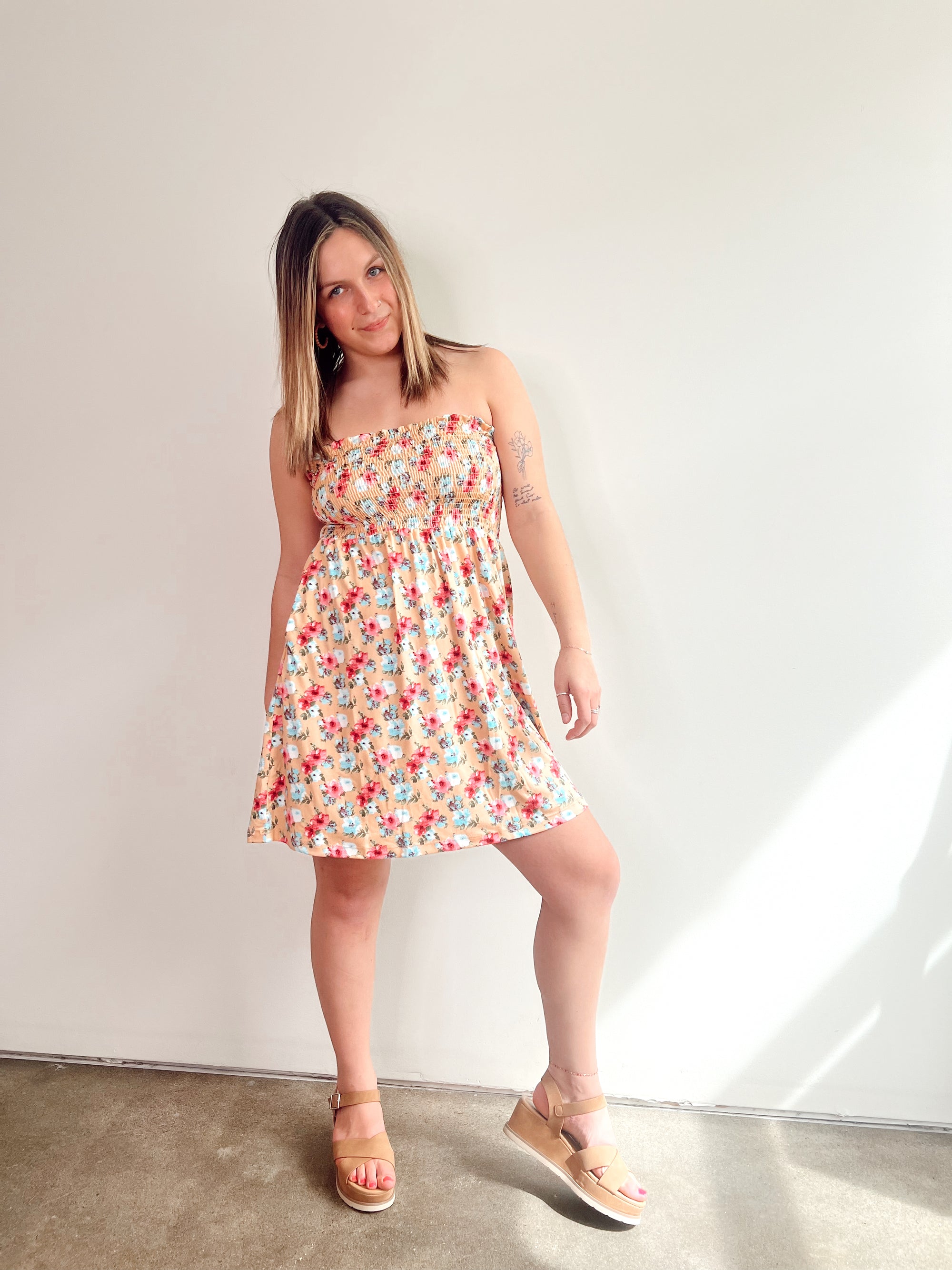 Tori Floral Mini Dress, Peach