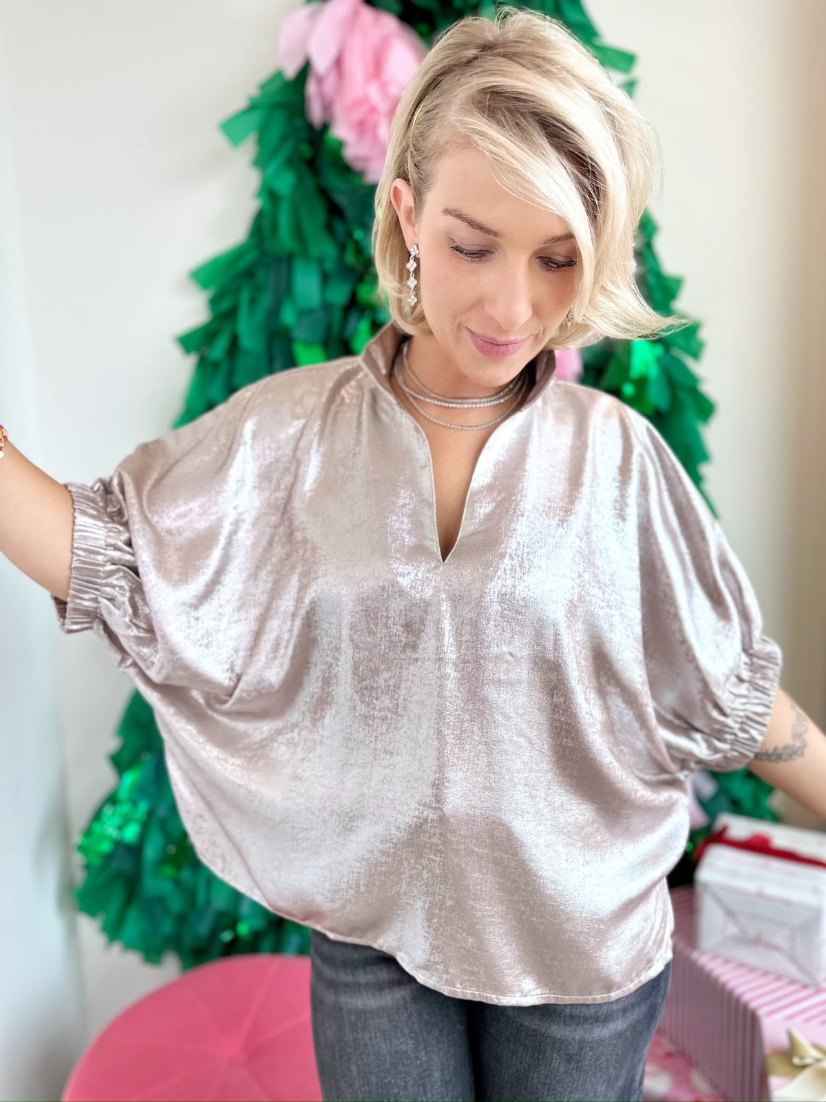 Eden Metallic Blouse Champagne