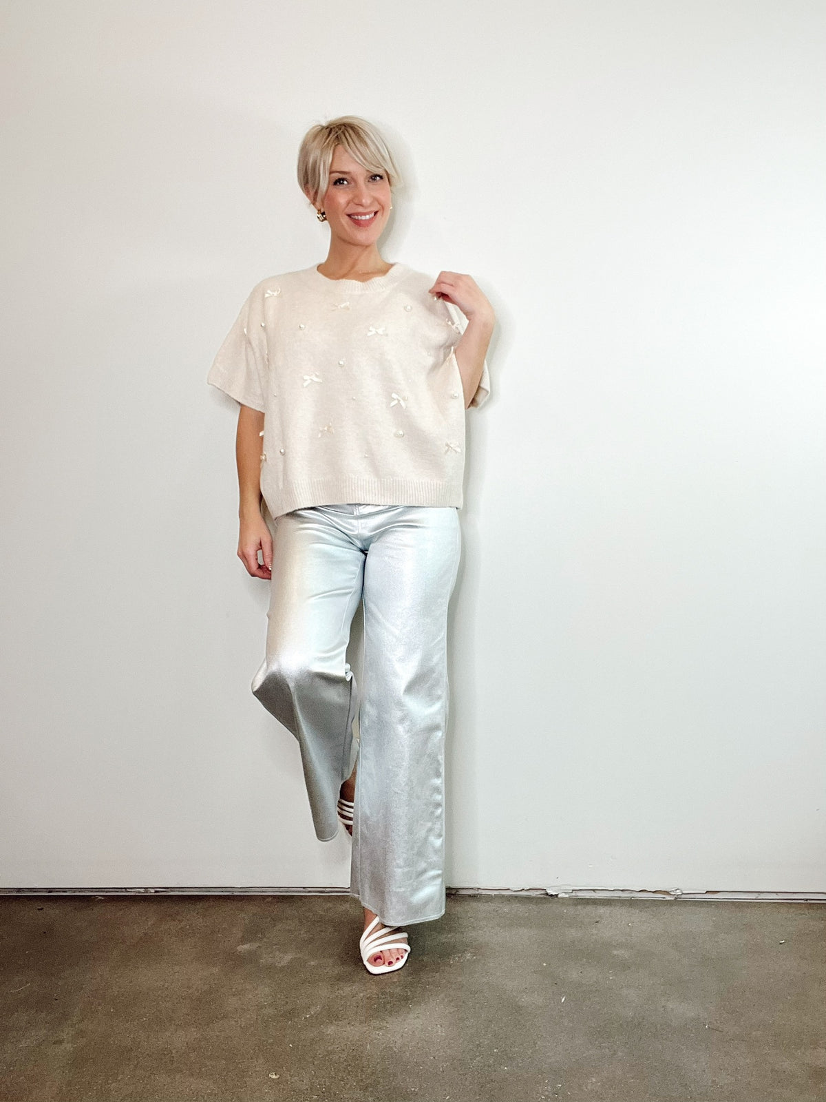 Holiday Stretch High Rise Wide Leg Denim Pants