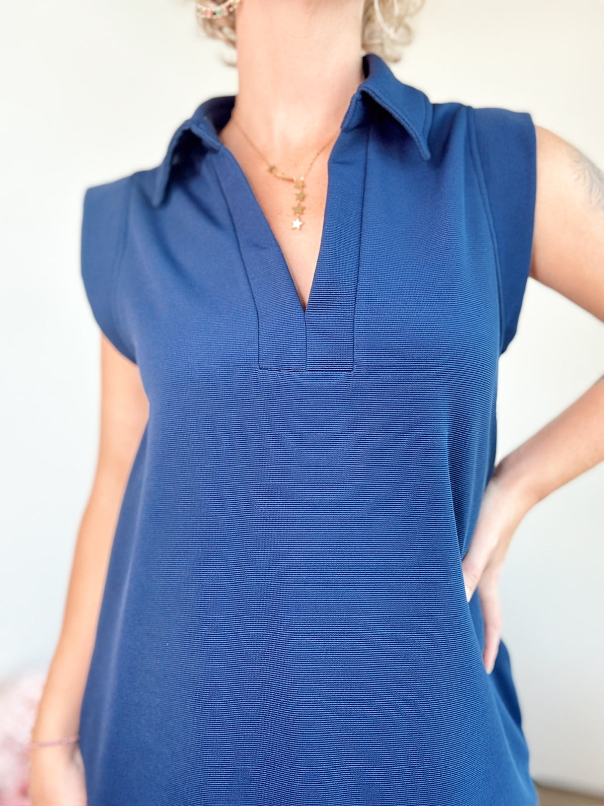 Adley Sleeveless V- Neck Mini Dress Navy