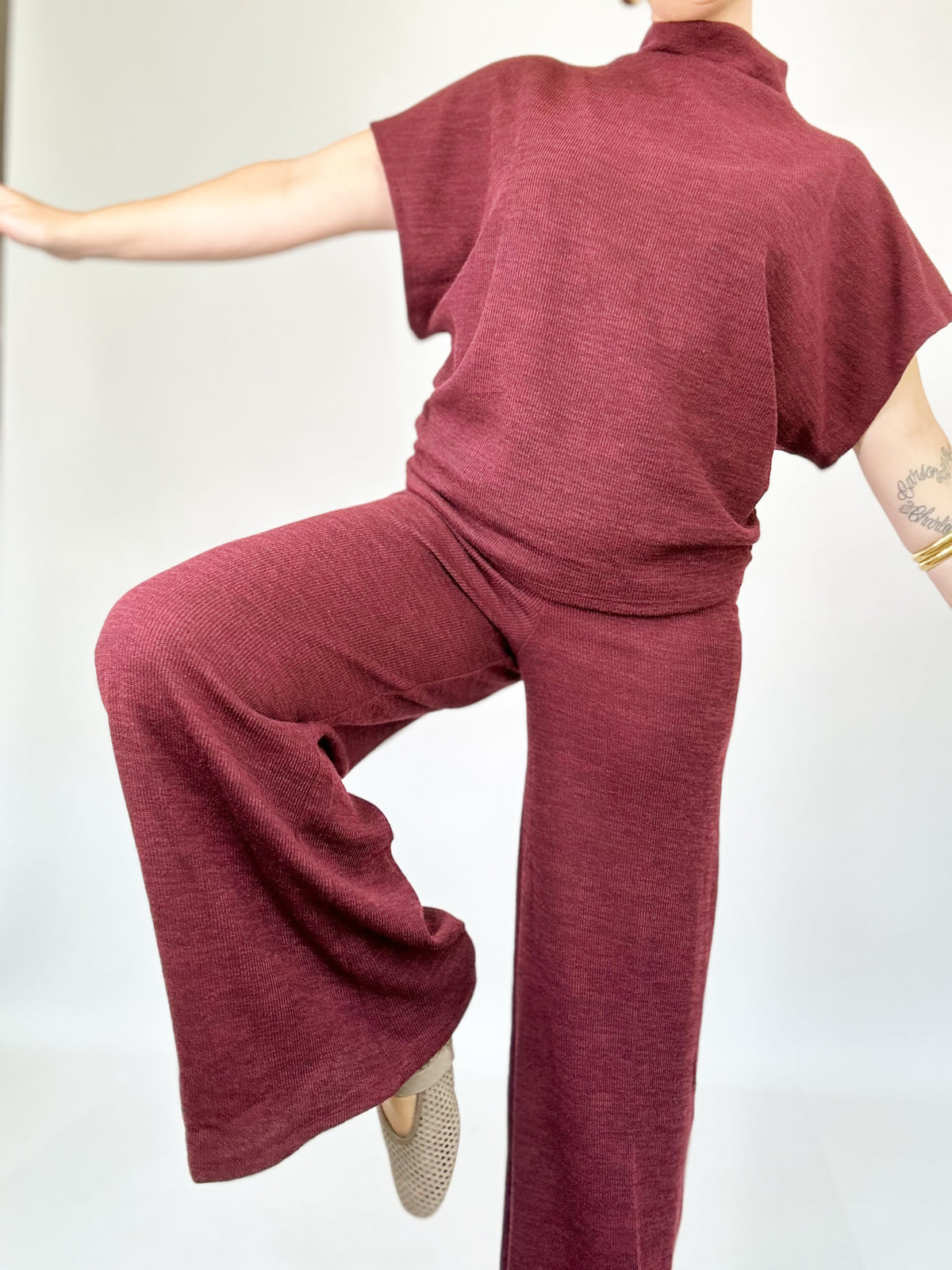 Evie Dolman Sleeve Top &amp; Pants Set Burgundy