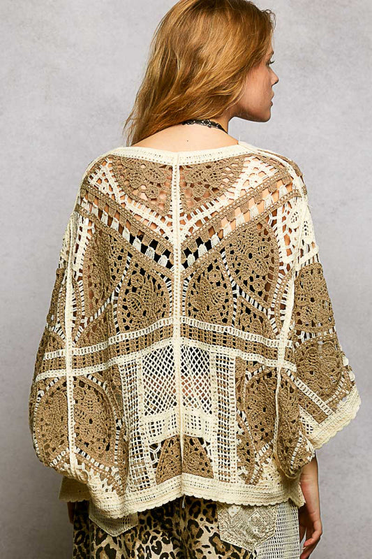 Courtney Crochet Cardigan Mocha Multi