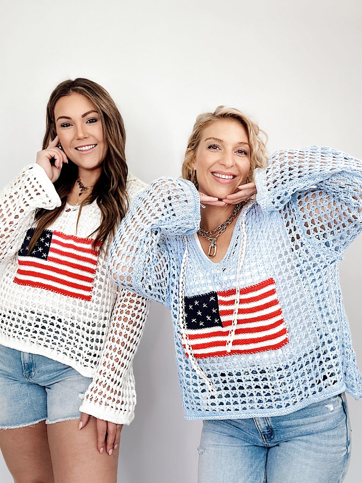 American Flag Thin Sweater Top Ivory