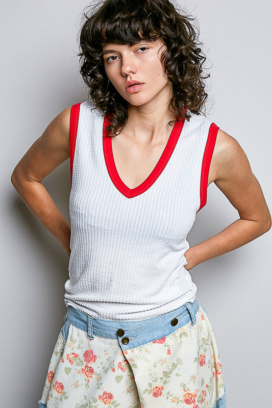 Monica V-neck Tank Top Off White