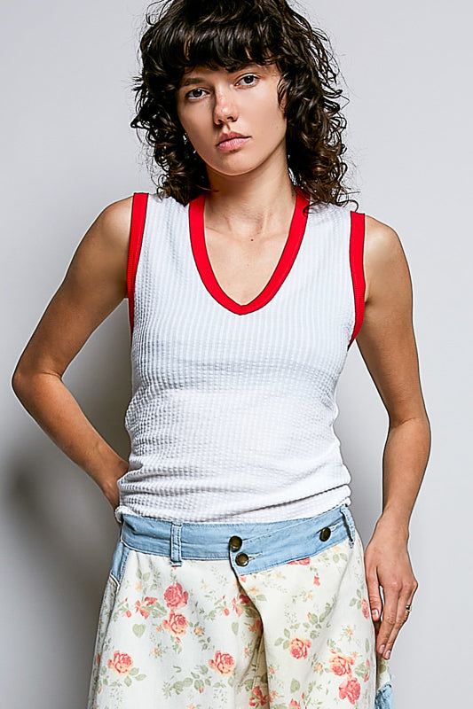 Monica V-neck Tank Top Off White