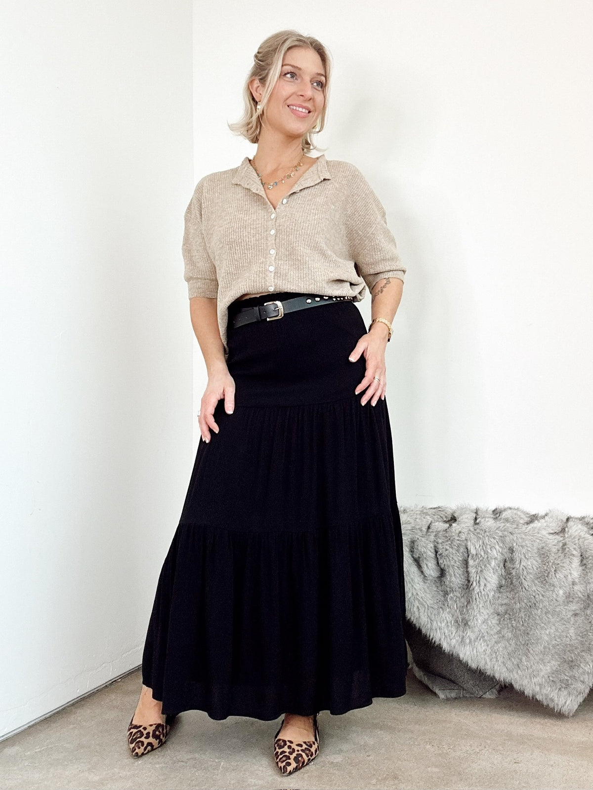 Lucy Tiered Maxi Skirt Black