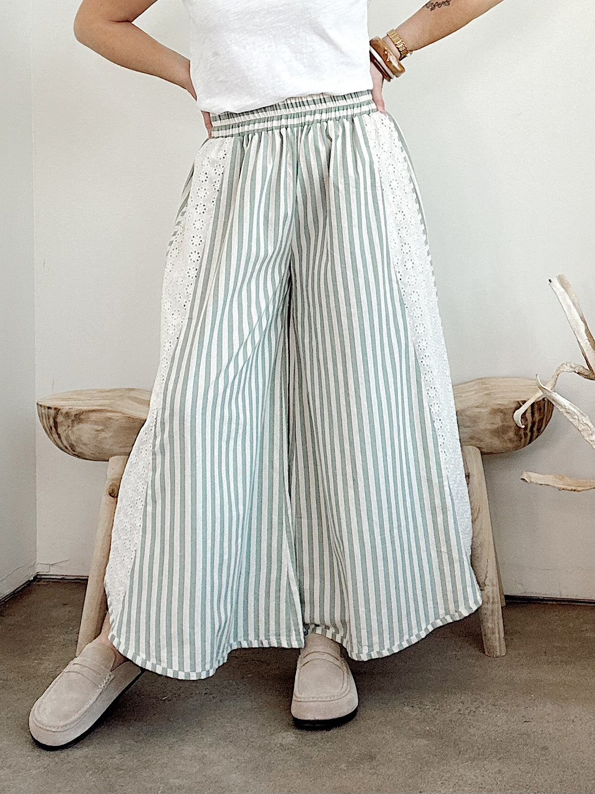Becky Striped Wide Leg Pants Eucalyptus