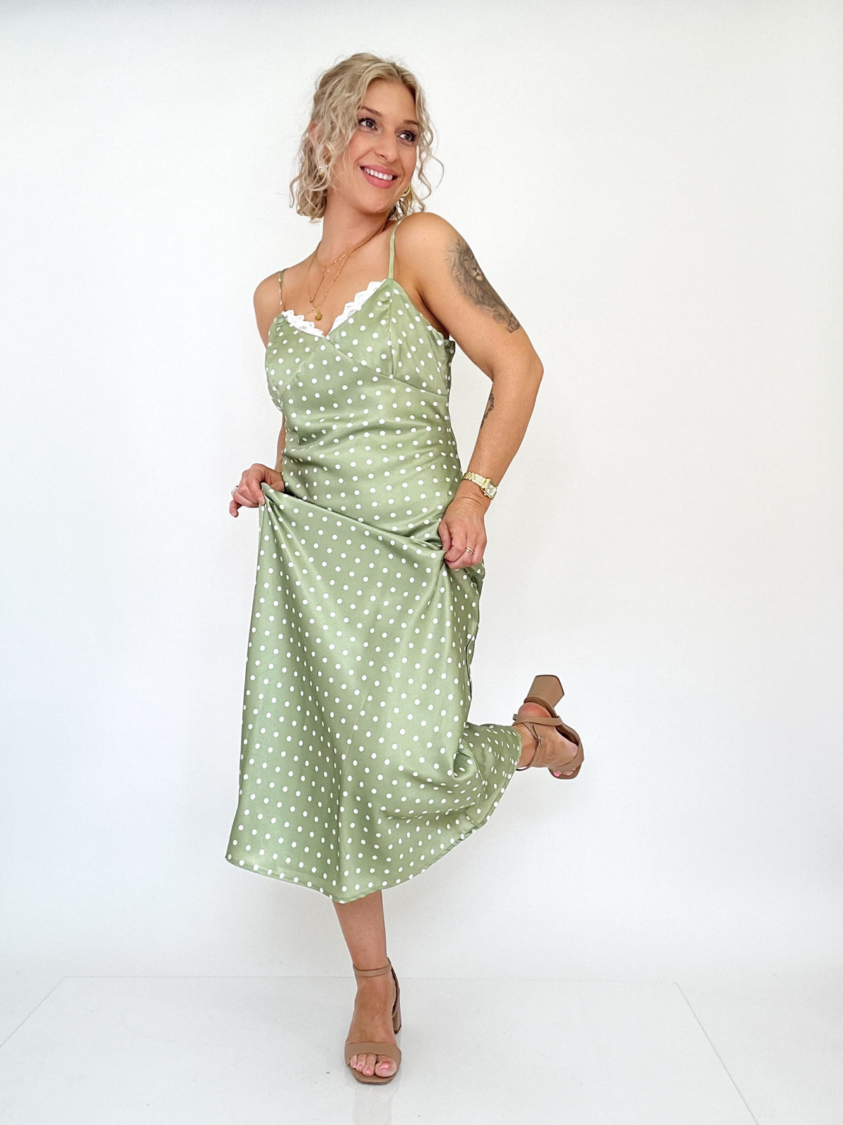 Carla Satin Polka Dot Maxi Dress