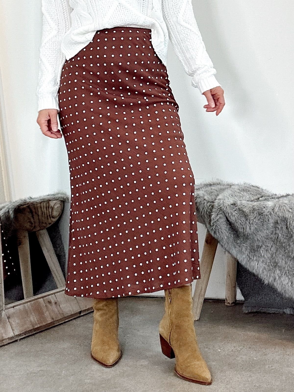 Annalise Polka Dot Skirt Chestnut