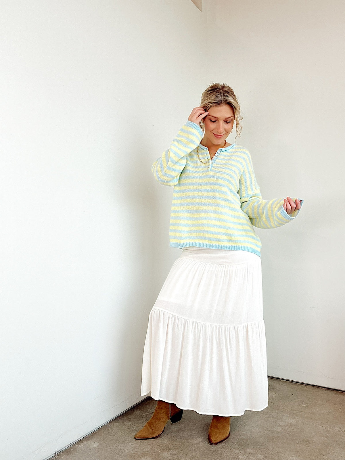 Rue Stripe Half Button Sweater Blue/Yellow