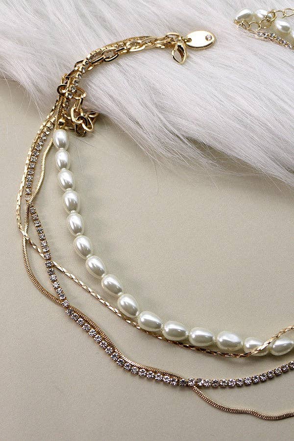 Rhinestone Pearl Layer Necklace