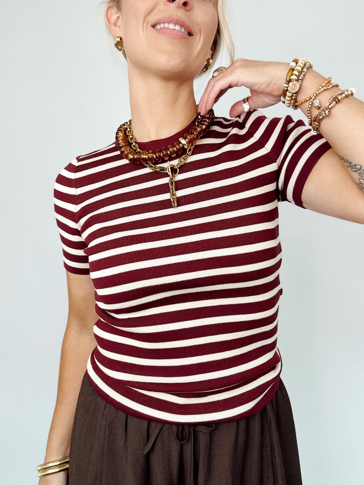 Carmen Striped Sweater Wine
