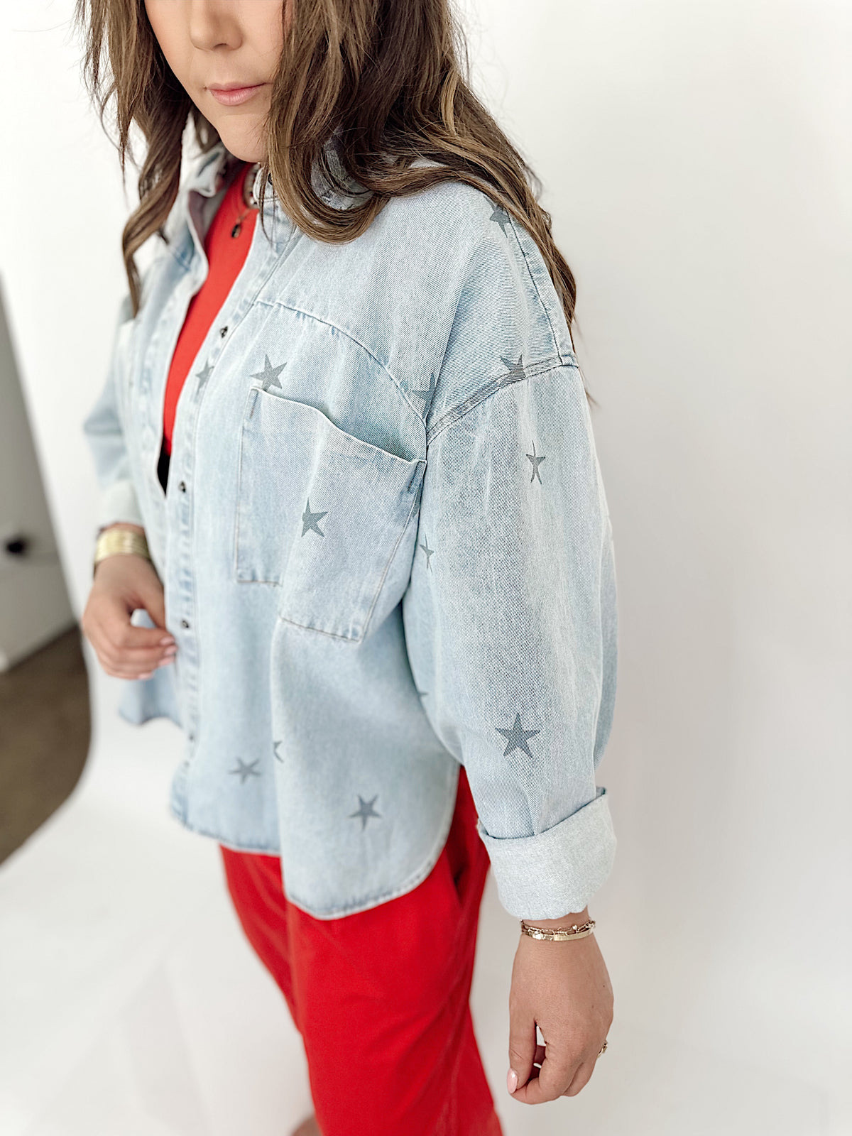 Star Print Denim Shacket