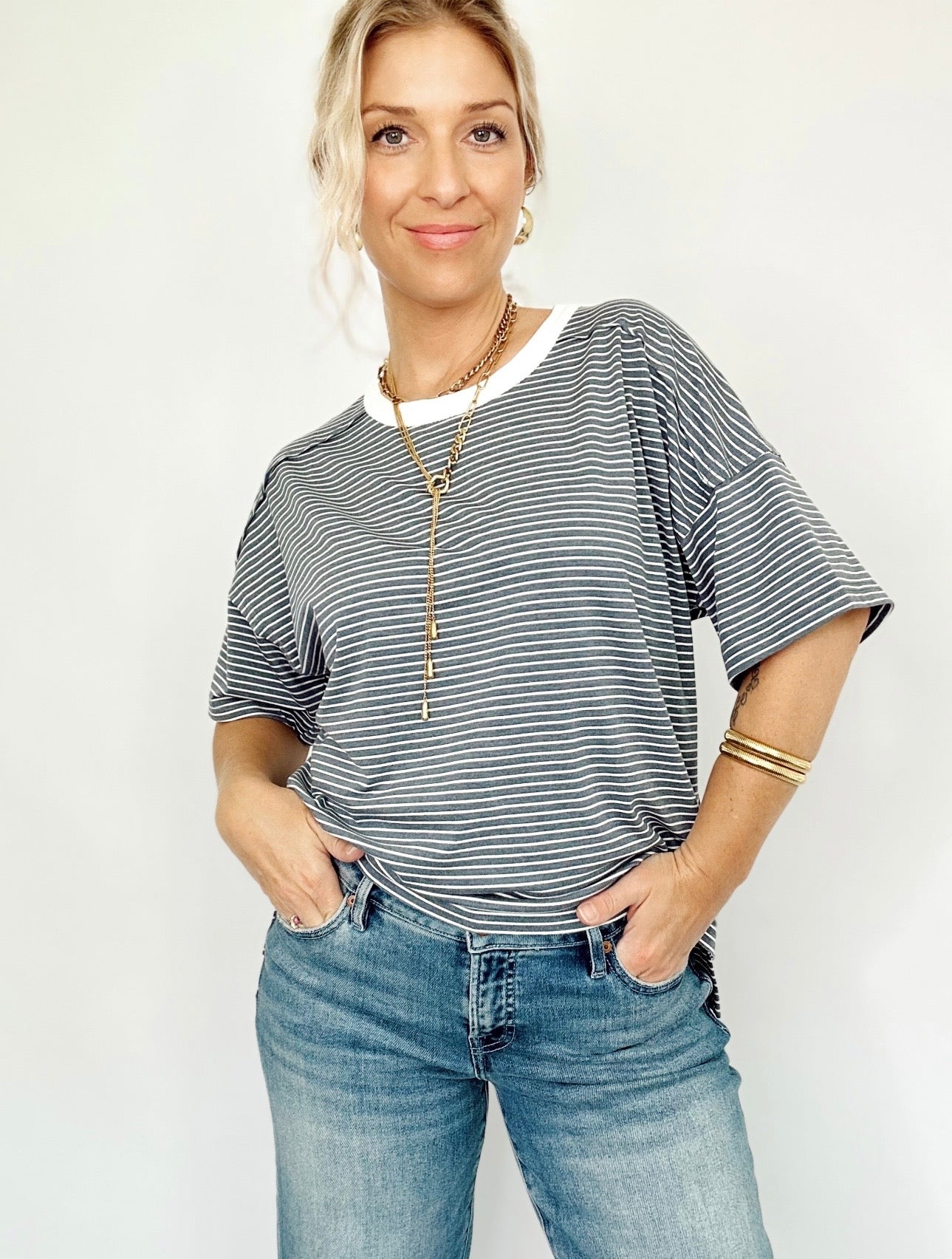 Julianna Stripe Top Denim