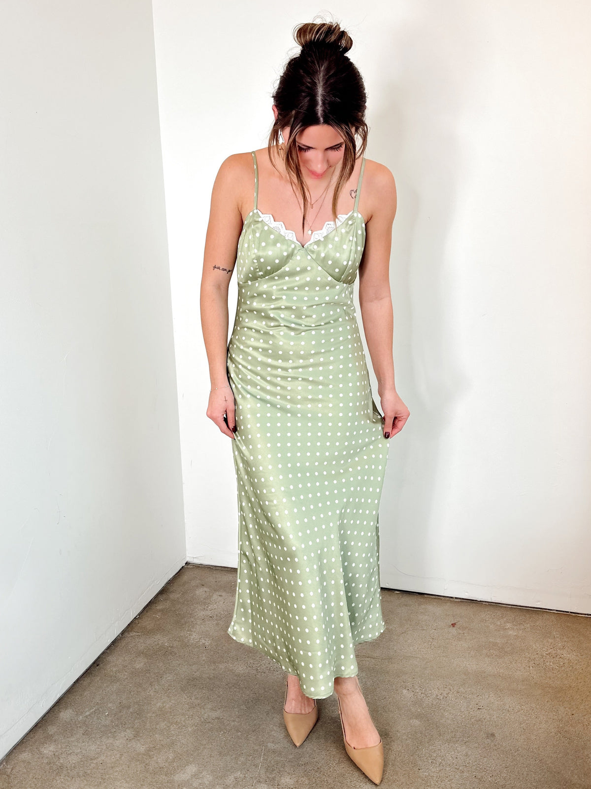Carla Satin Polka Dot Maxi Dress