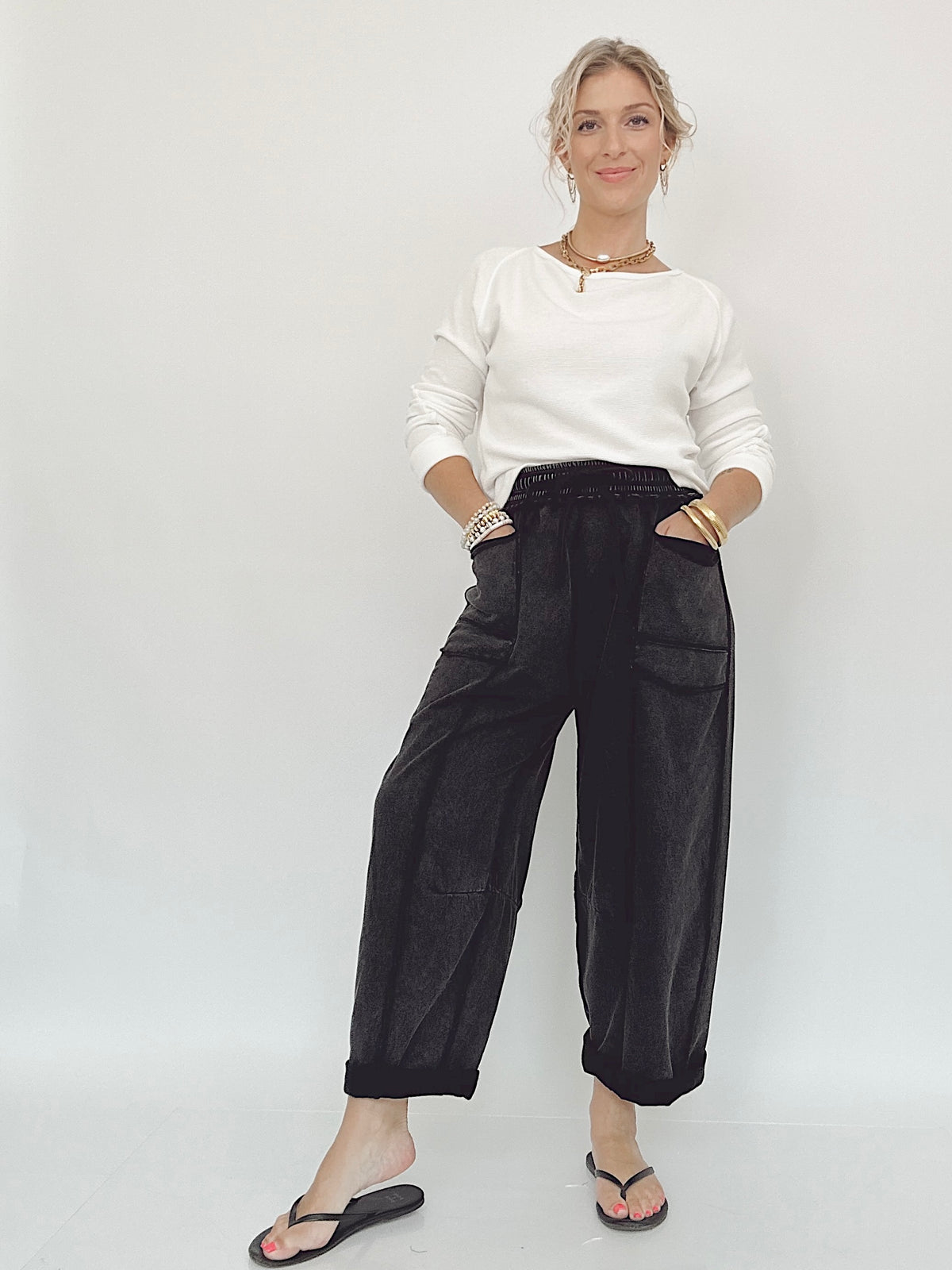 Heidi Barrel Fit Utility Knit Pants Black