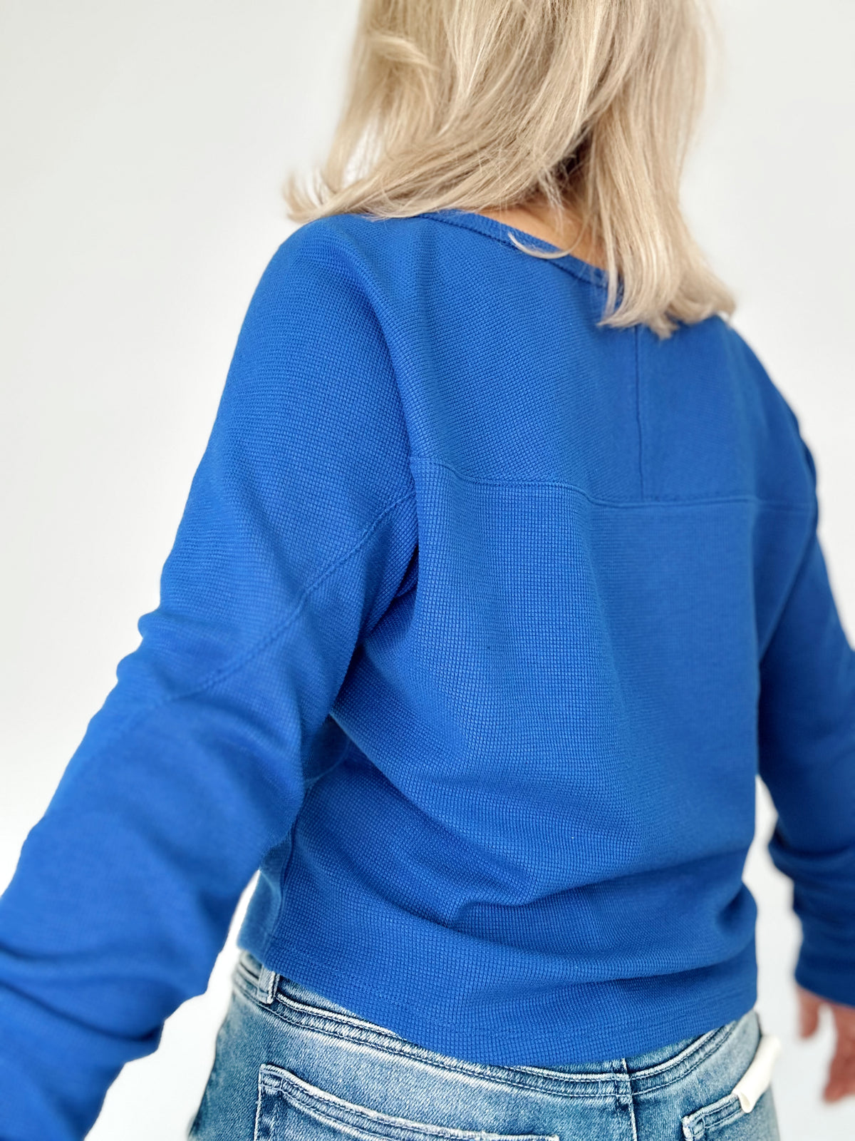 Mindy Thermal Knit Long Sleeve Top Cobalt