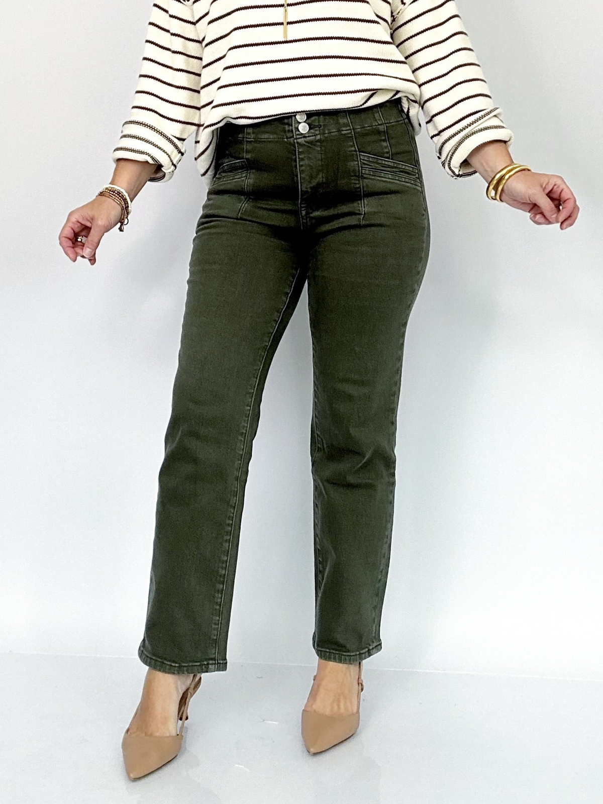 Mandy Mid-rise Straight Jeans Verdant Green