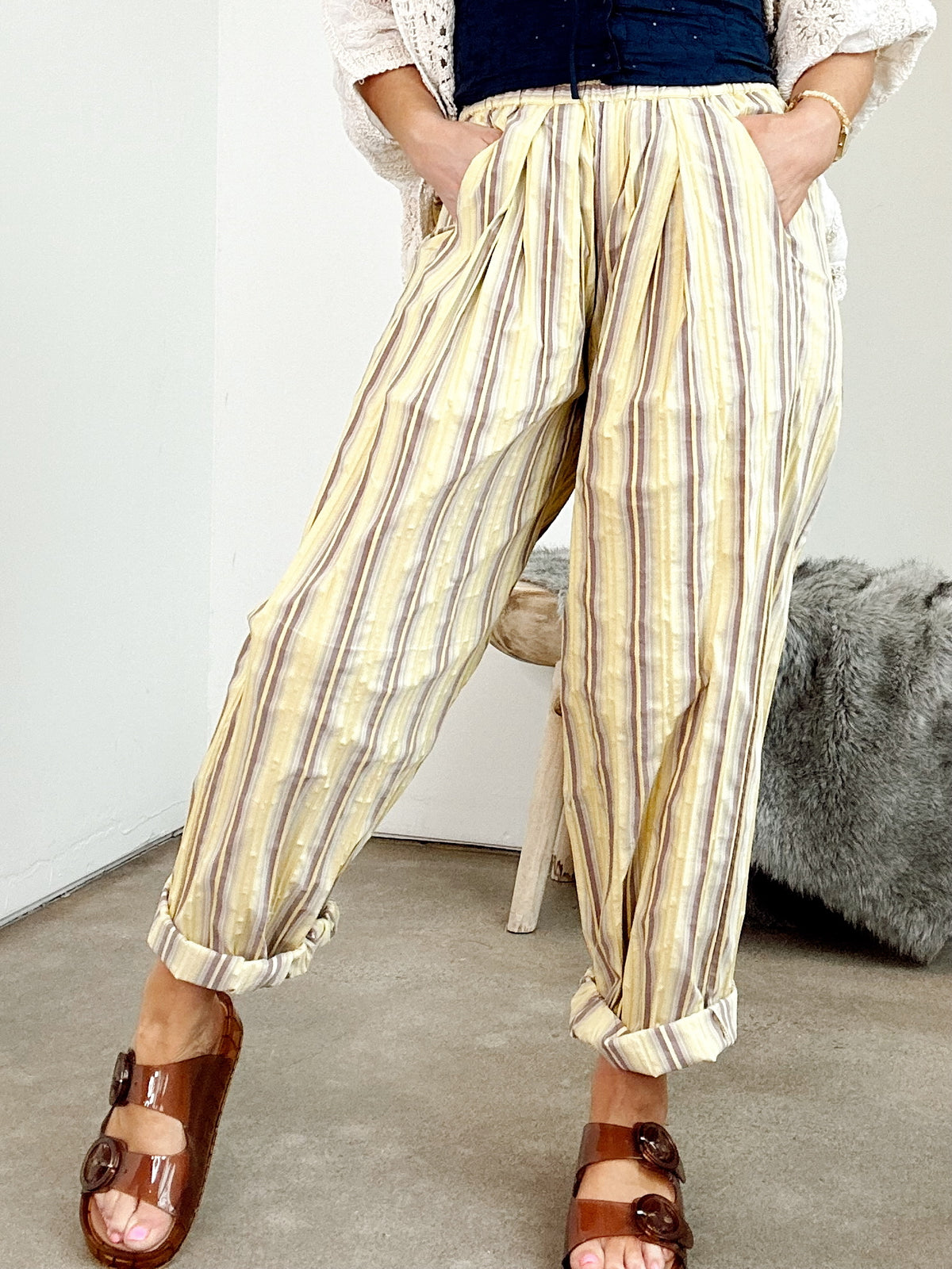 Ashton Striped Parachute Pants Yellow