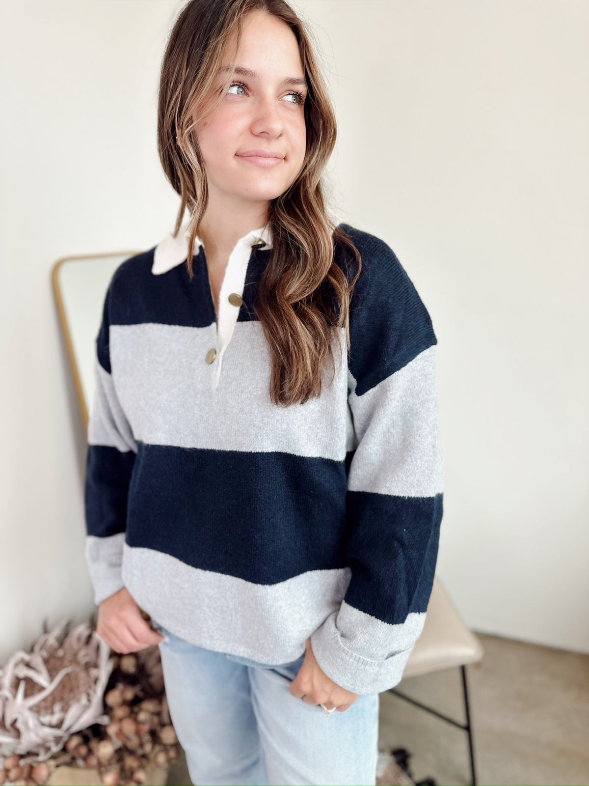 Jamie Striped Polo Sweater Navy/Grey