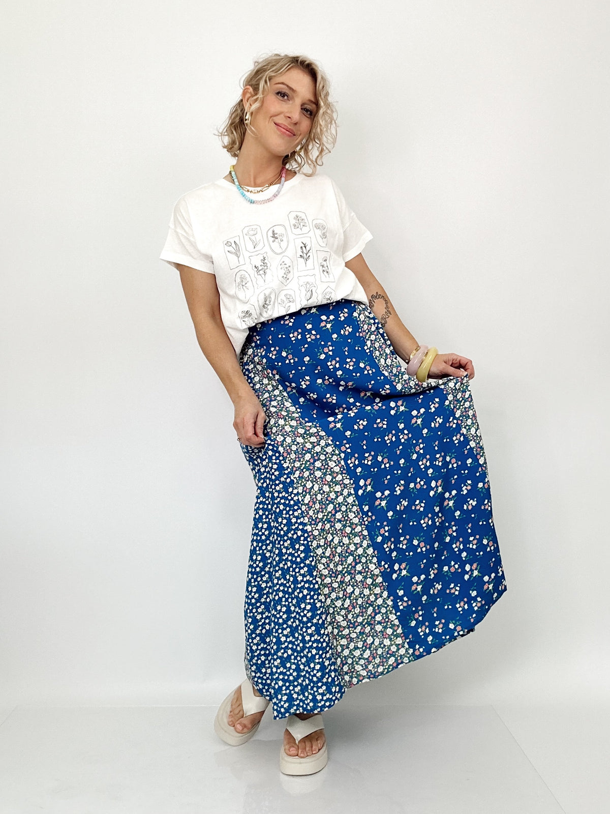 Mel Floral Print Skirt Colbalt