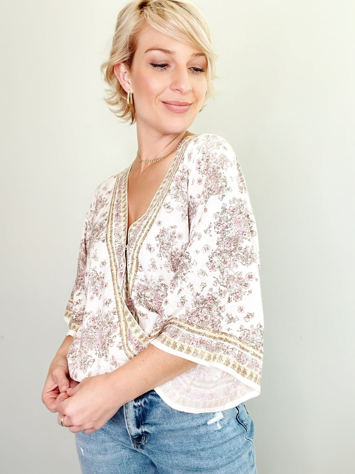 April Print Kimono Top Ivory