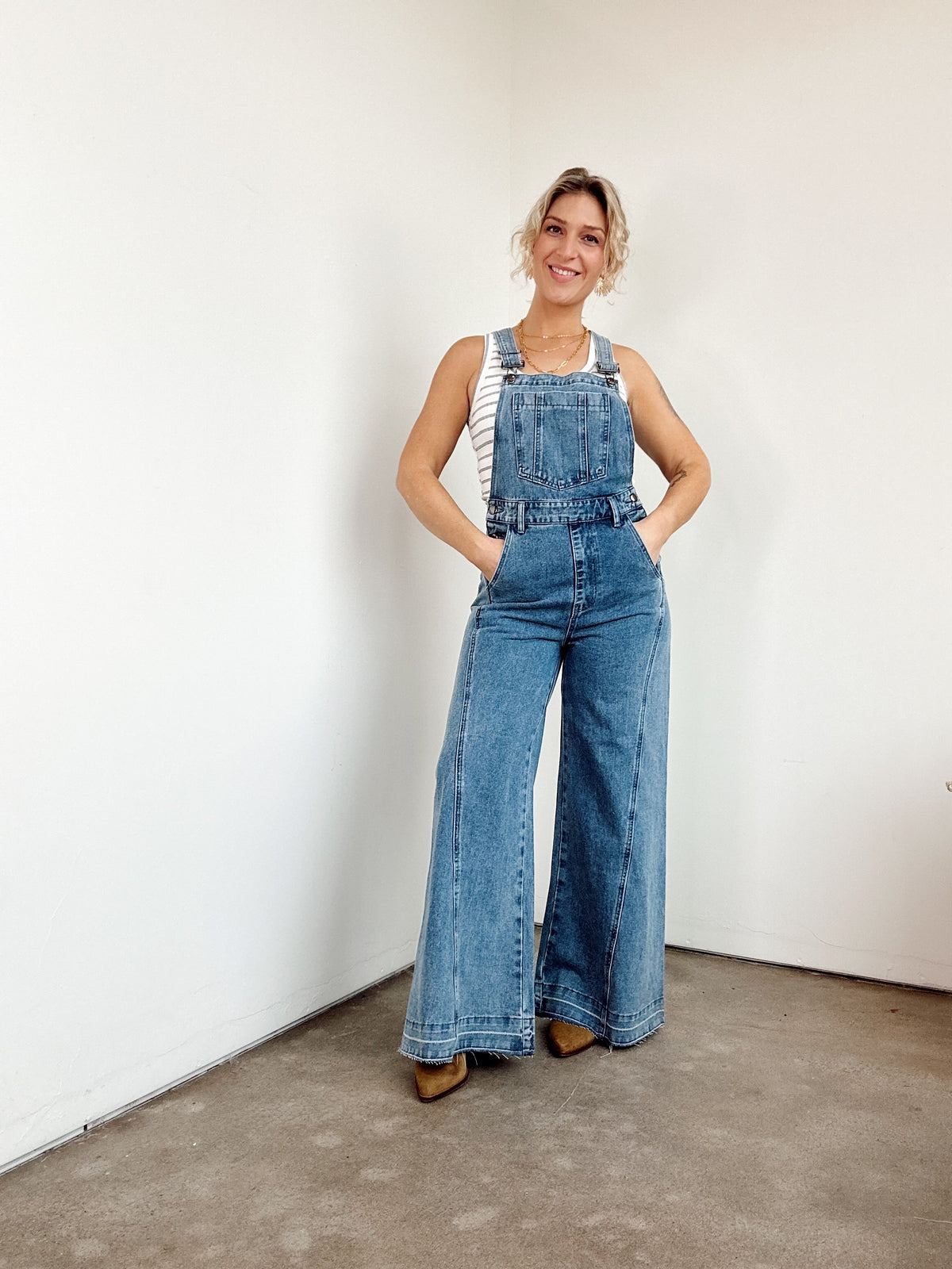 Gabriella Wide Leg Denim Overalls