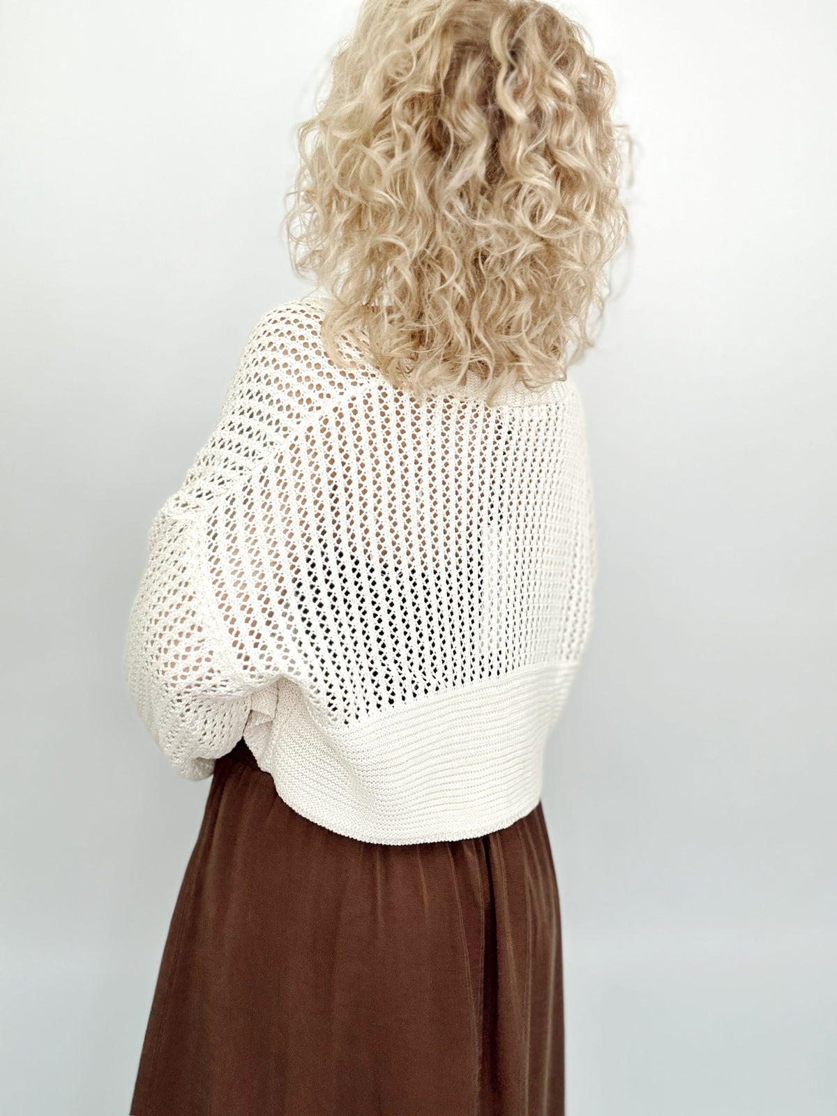 Eve Wide Sleeve Crop Cardigan Sweater Ivory
