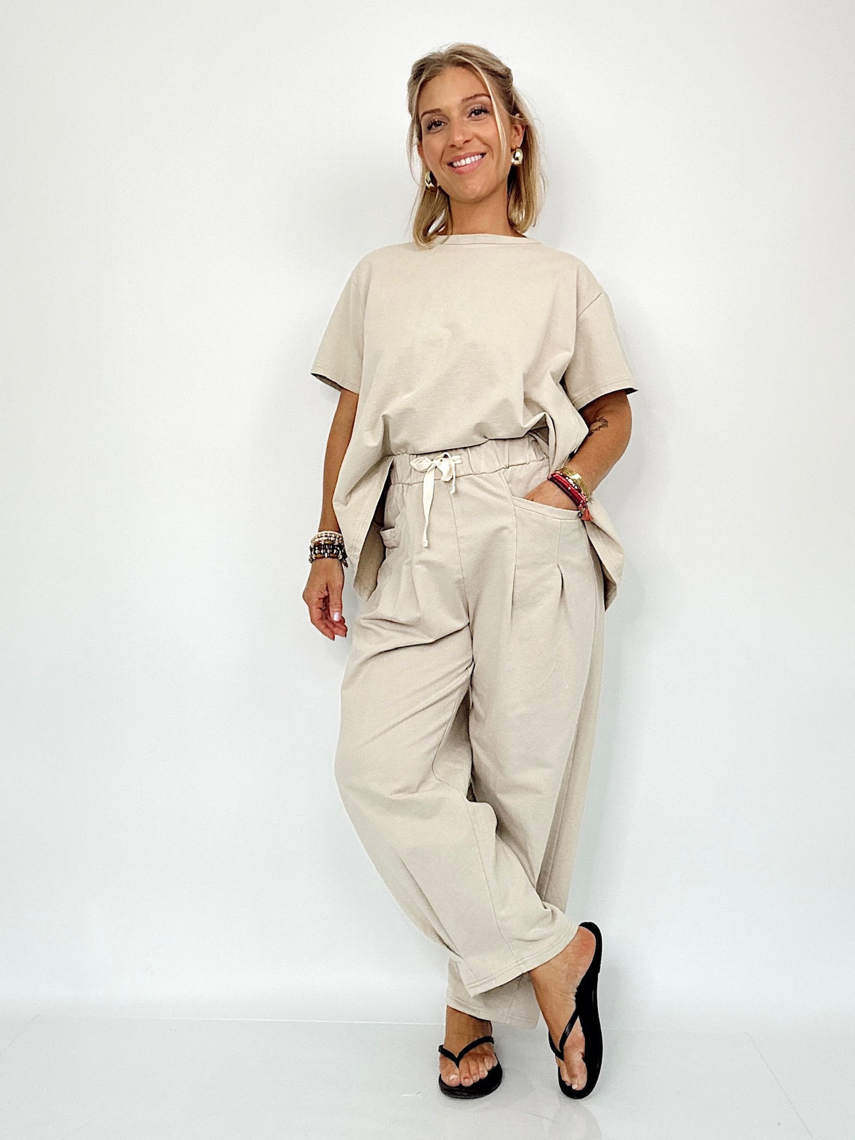 Alana Short Sleeve Pleat Top &amp; Pants Set