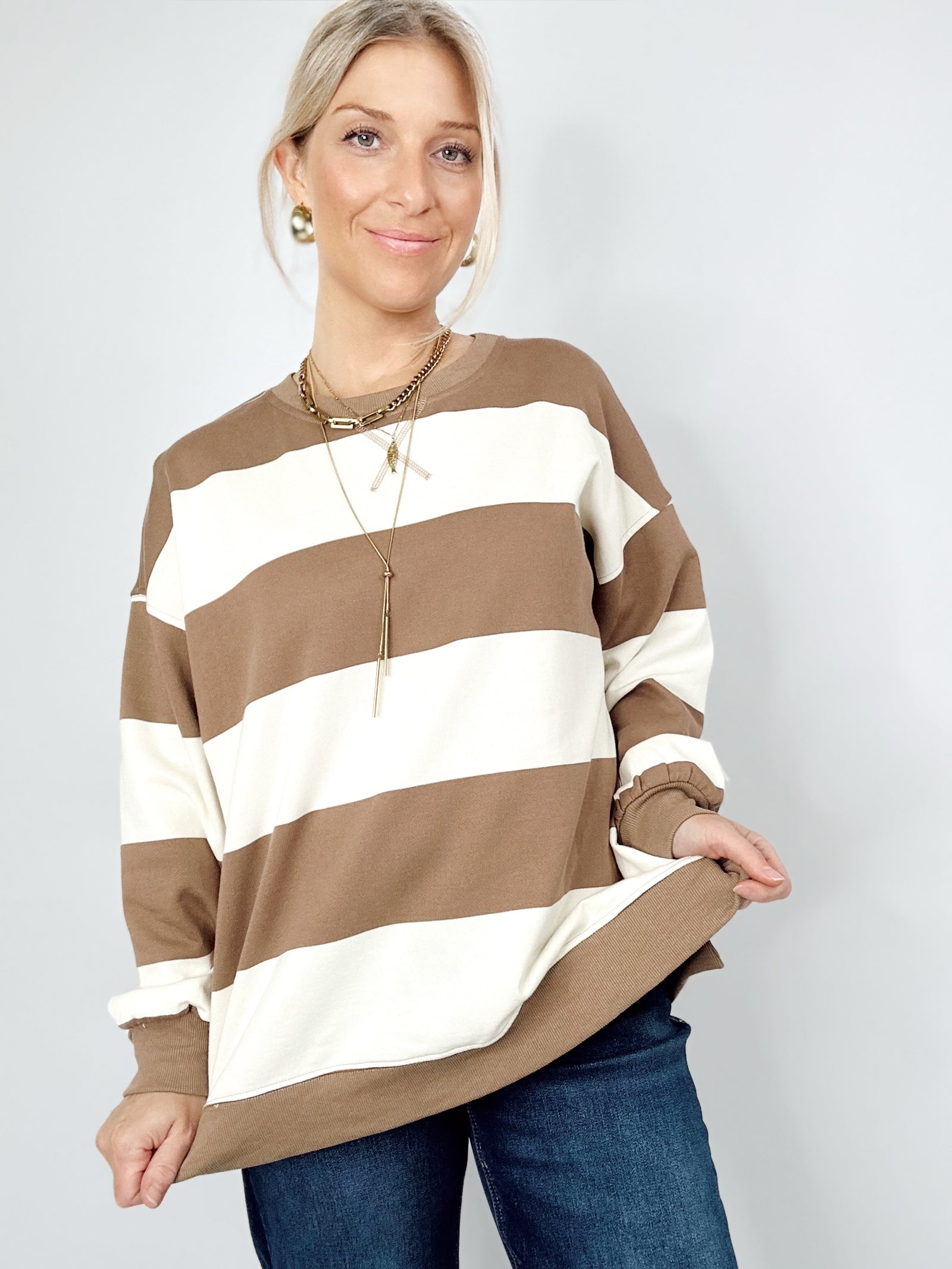 Vanna Wide Stripe Top Mocha