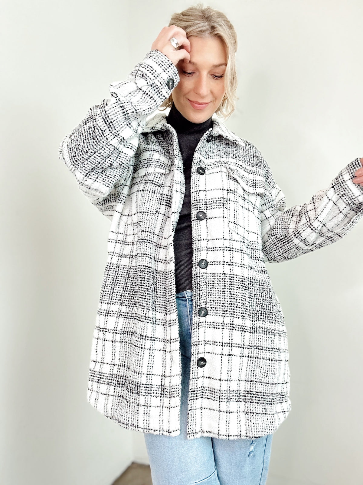 Maya Plaid Shirt Jacket Black/White