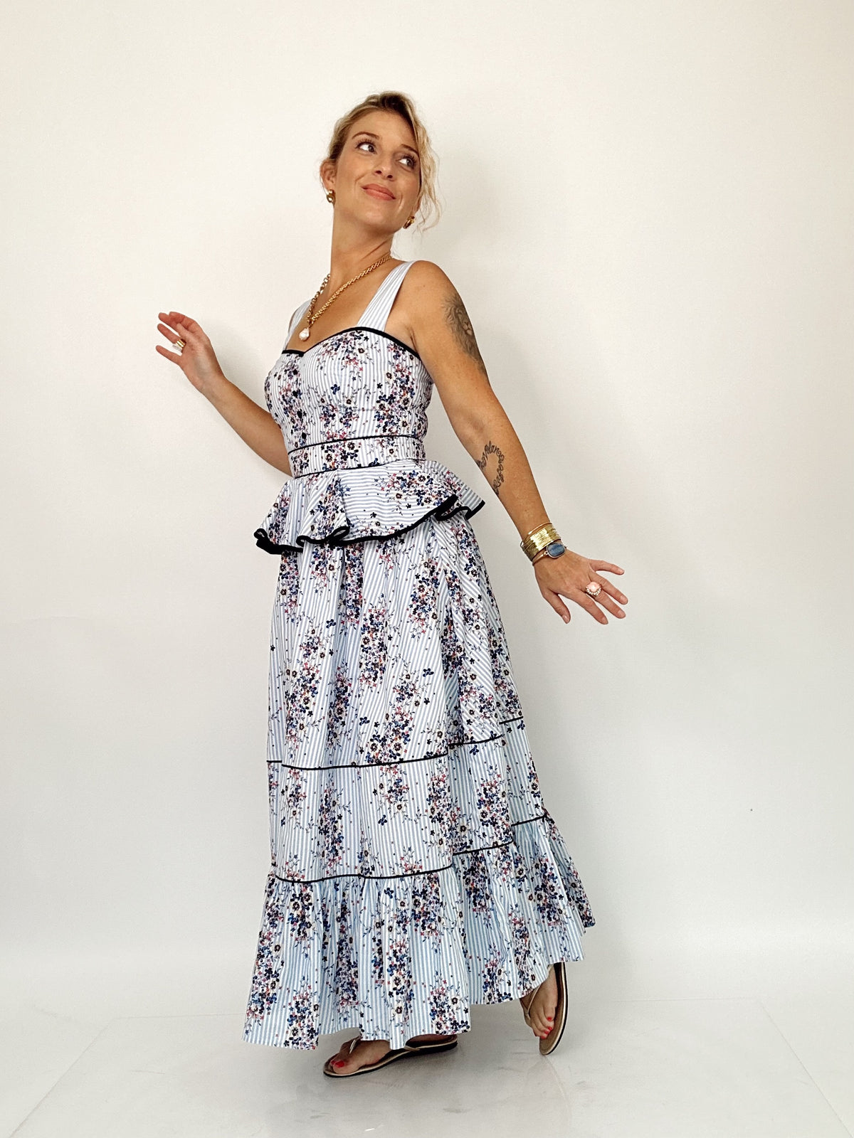 Grace Floral Peplum Waist Midi Dress