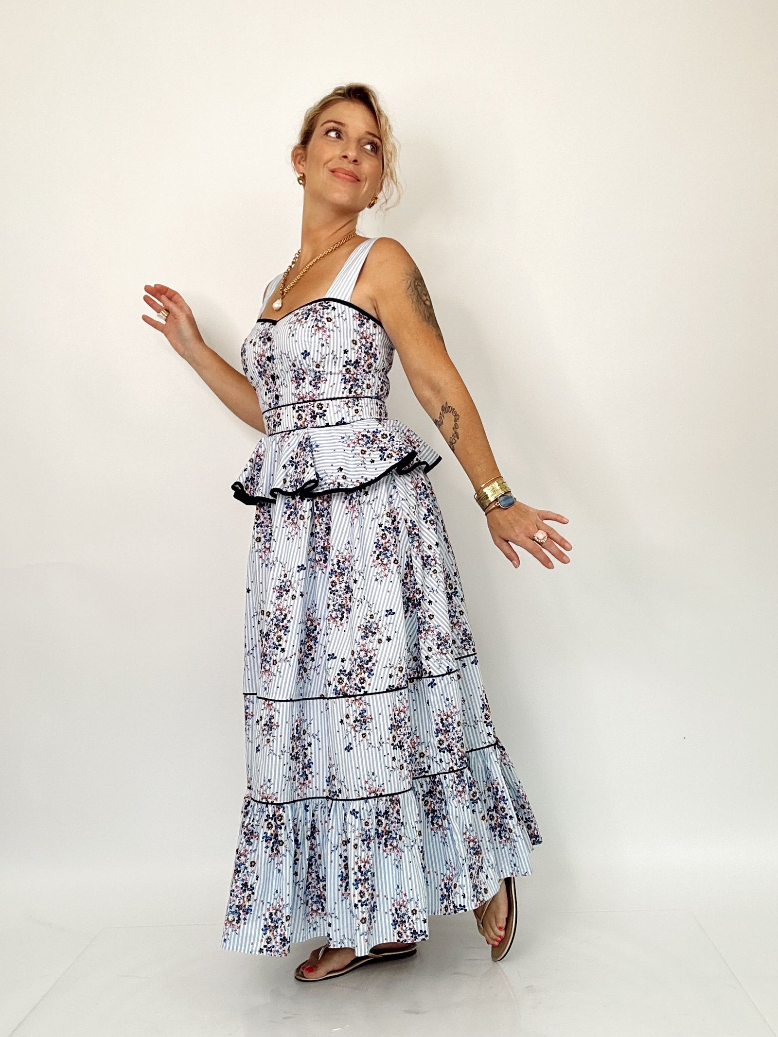 Grace Floral Peplum Waist Midi Dress
