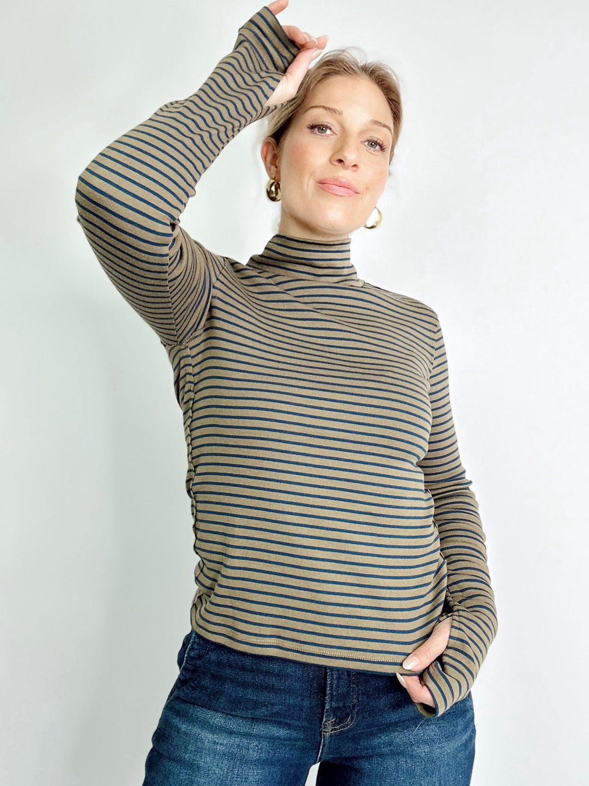 Greta Stripe Turtle Neck Olive