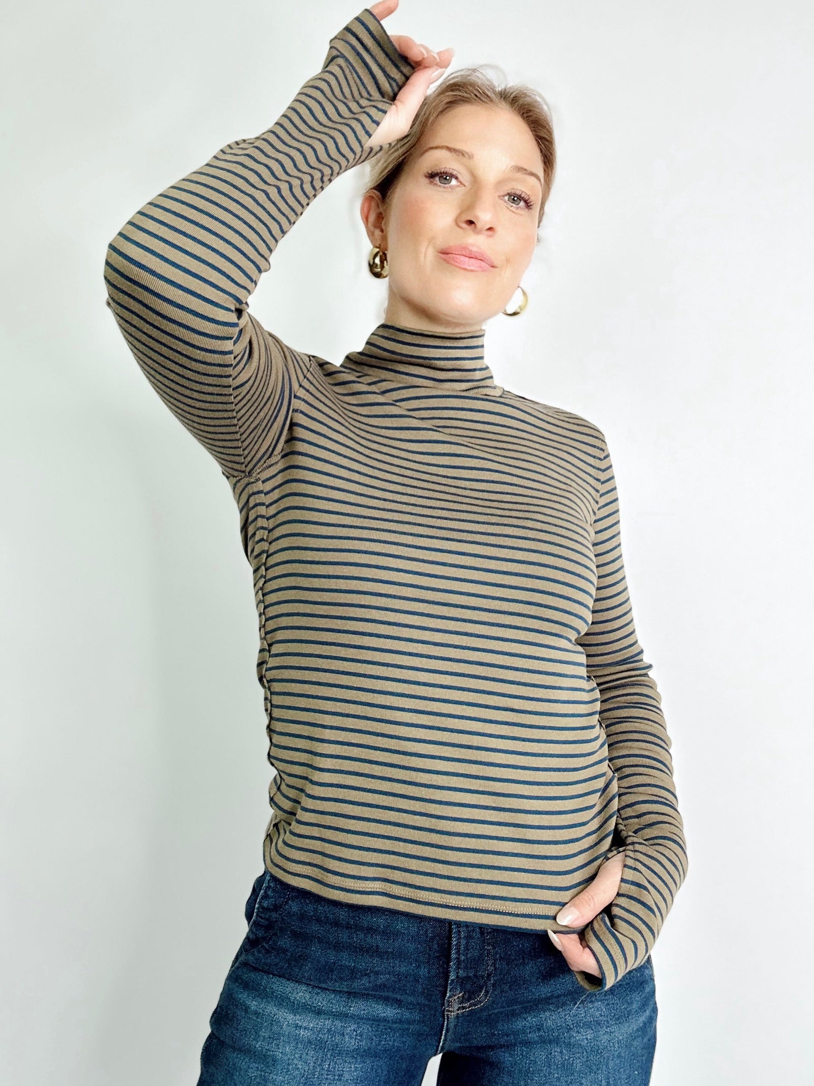Greta Stripe Turtle Neck Olive