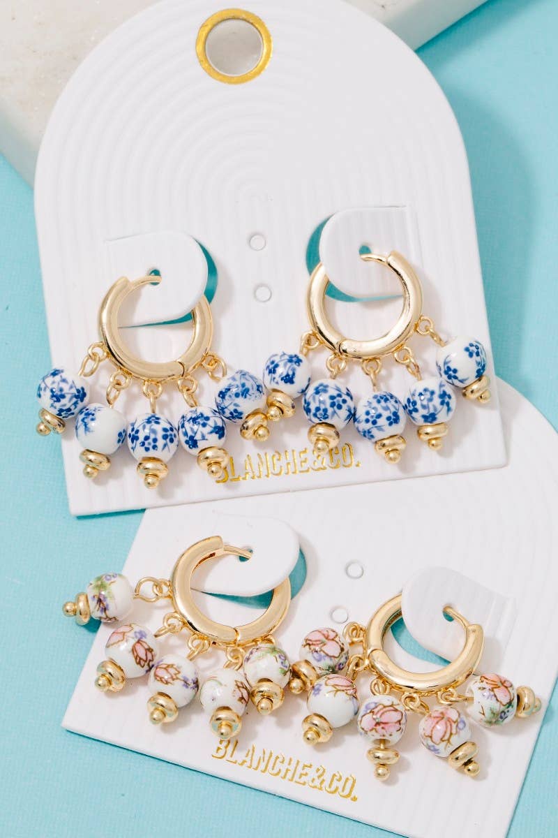 Floral Bead Fringe Hoop Earrings: GPK