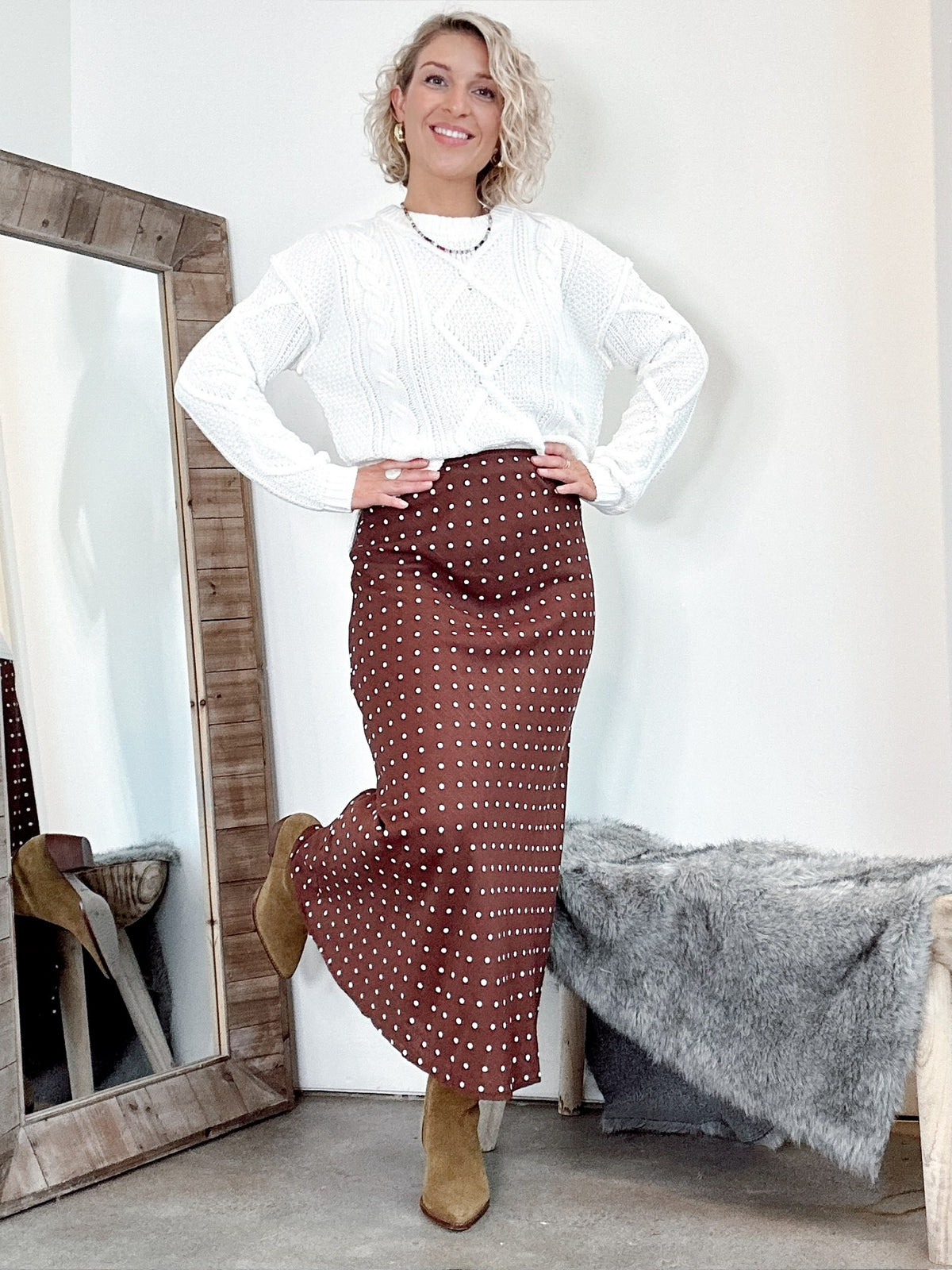 Annalise Polka Dot Skirt Chestnut