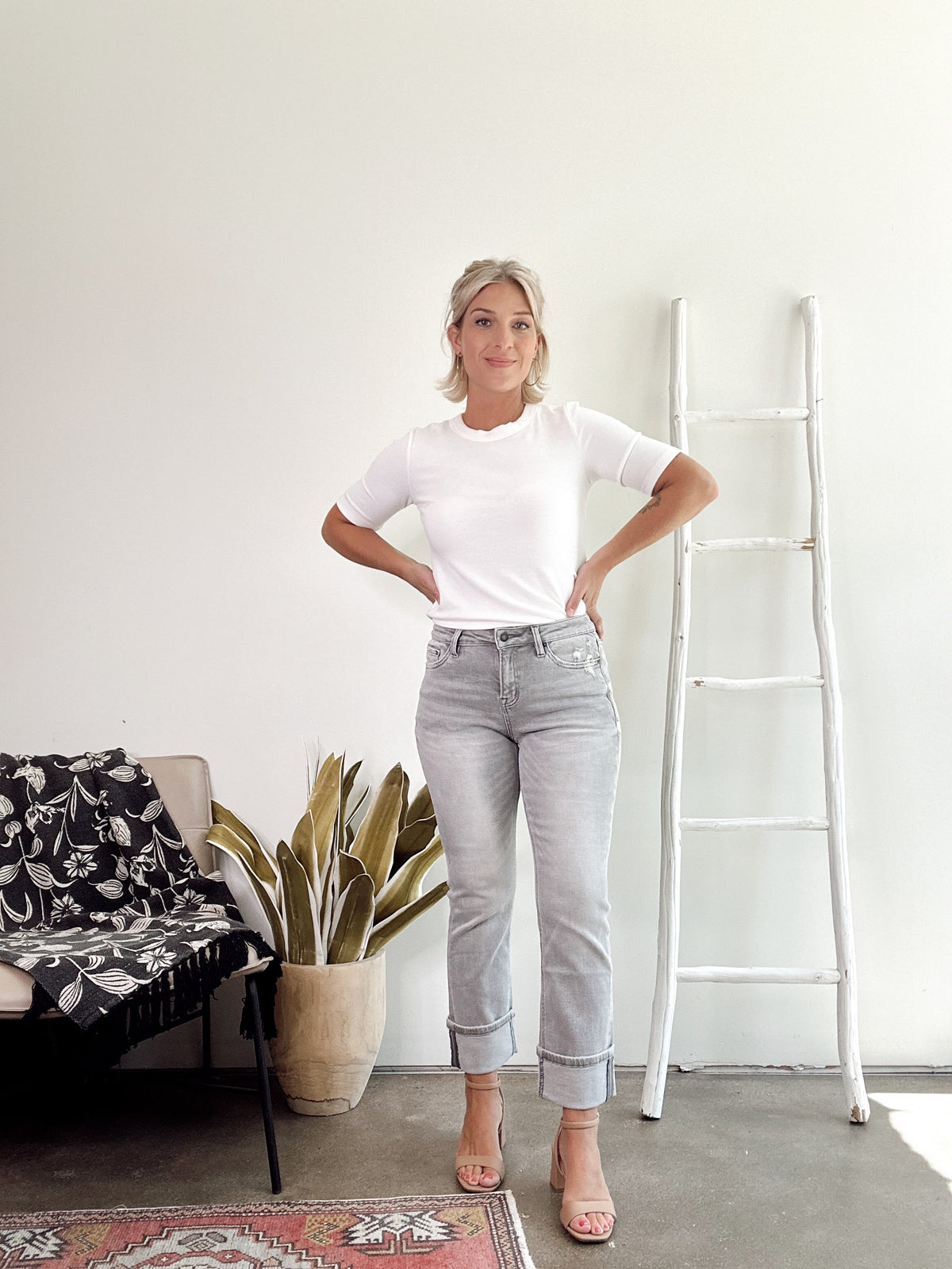 Kim Mid Rise Cuffed Straight Leg Jeans