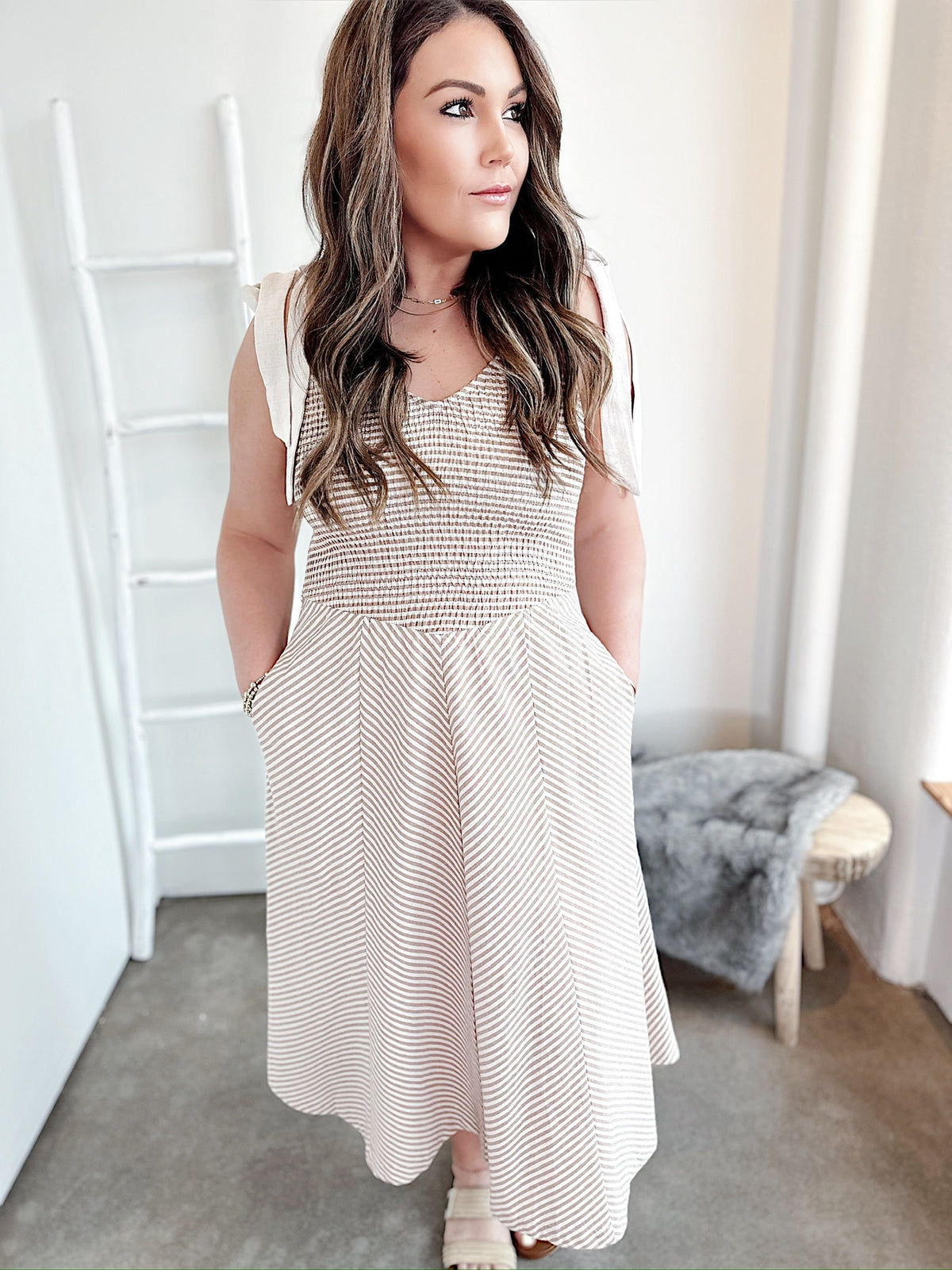 Willow Linen Striped Midi Dress