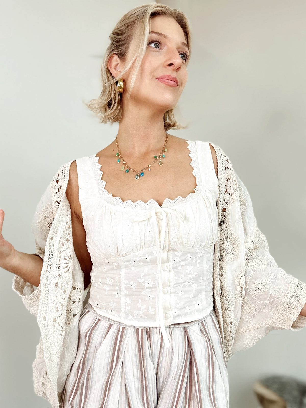Shay Button Down Eyelet Top Natural