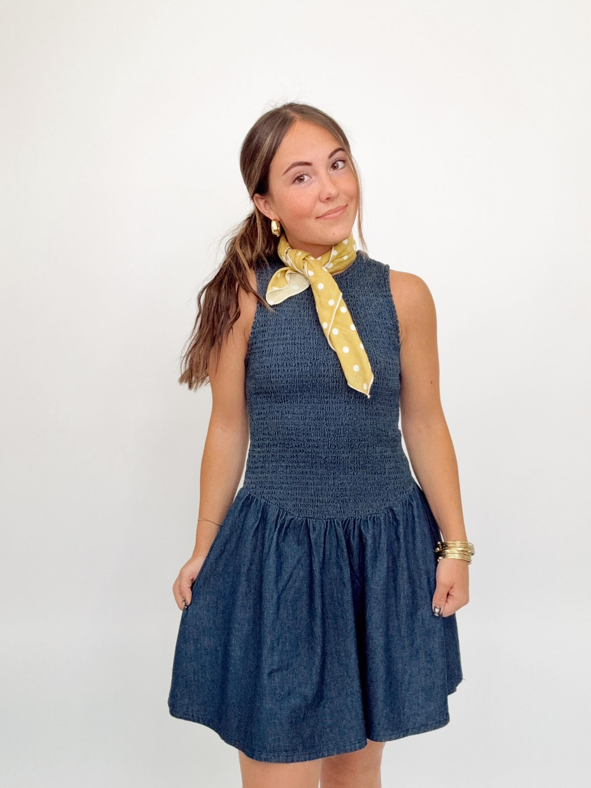 Brie Smocked Denim Mini Dress