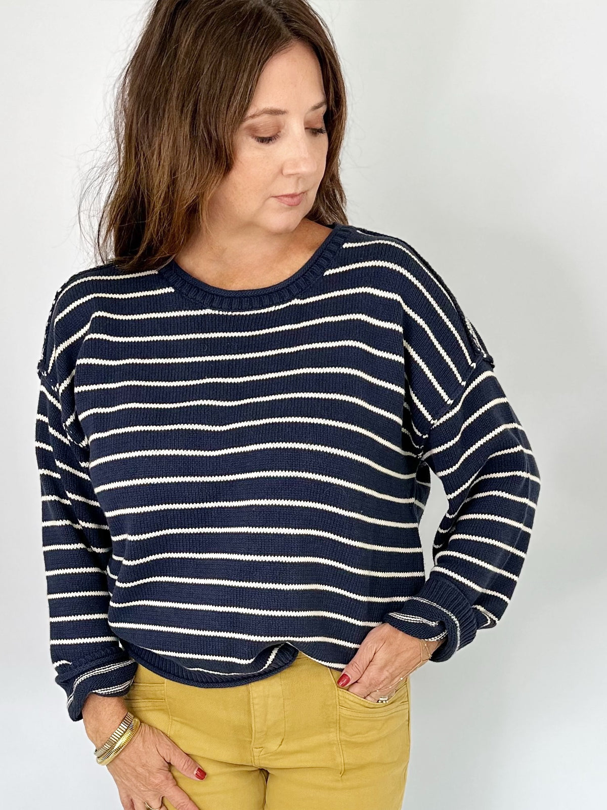Katie Stripe Crew Neck Sweater Navy