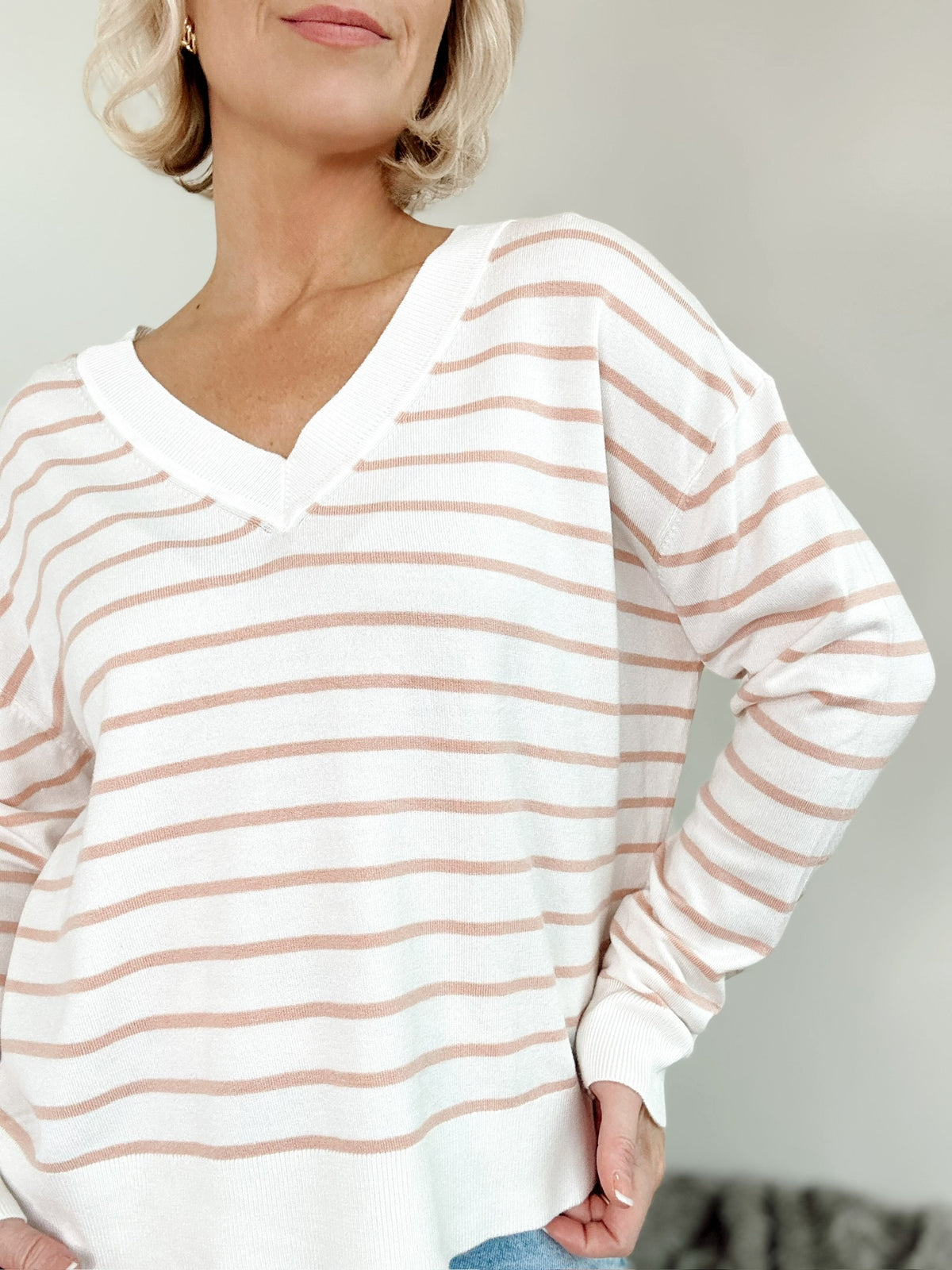 Lauren Striped V-Neck Sweater Peach