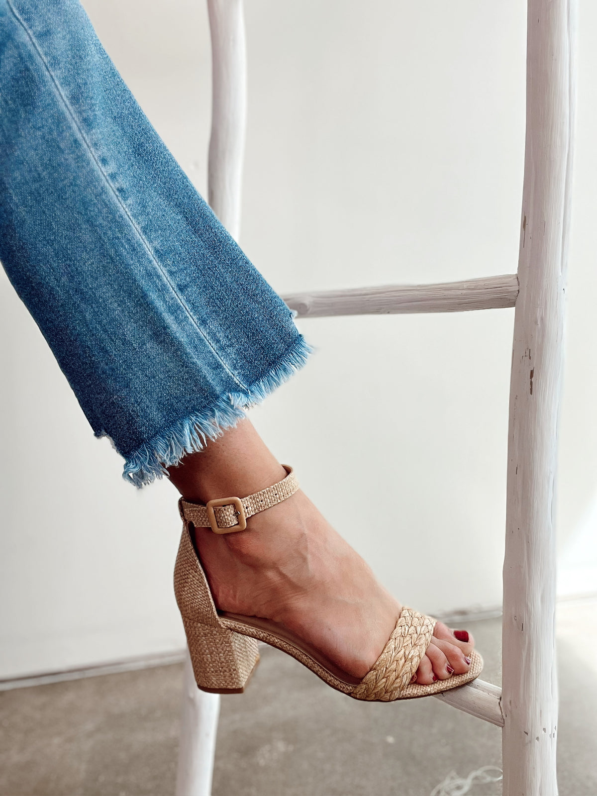 Nikki Raffia Block Heel Sandals, Natural