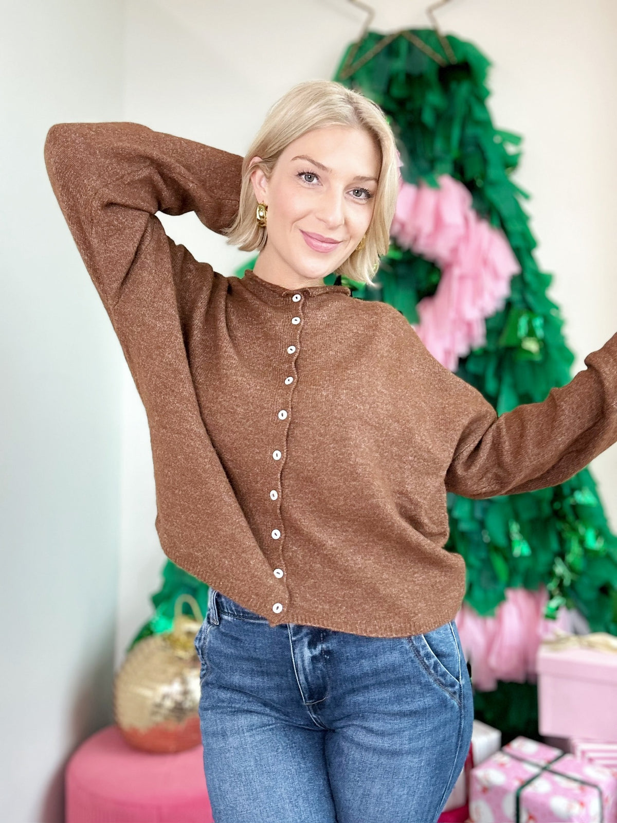 Piper Button Up Cardigan Brown