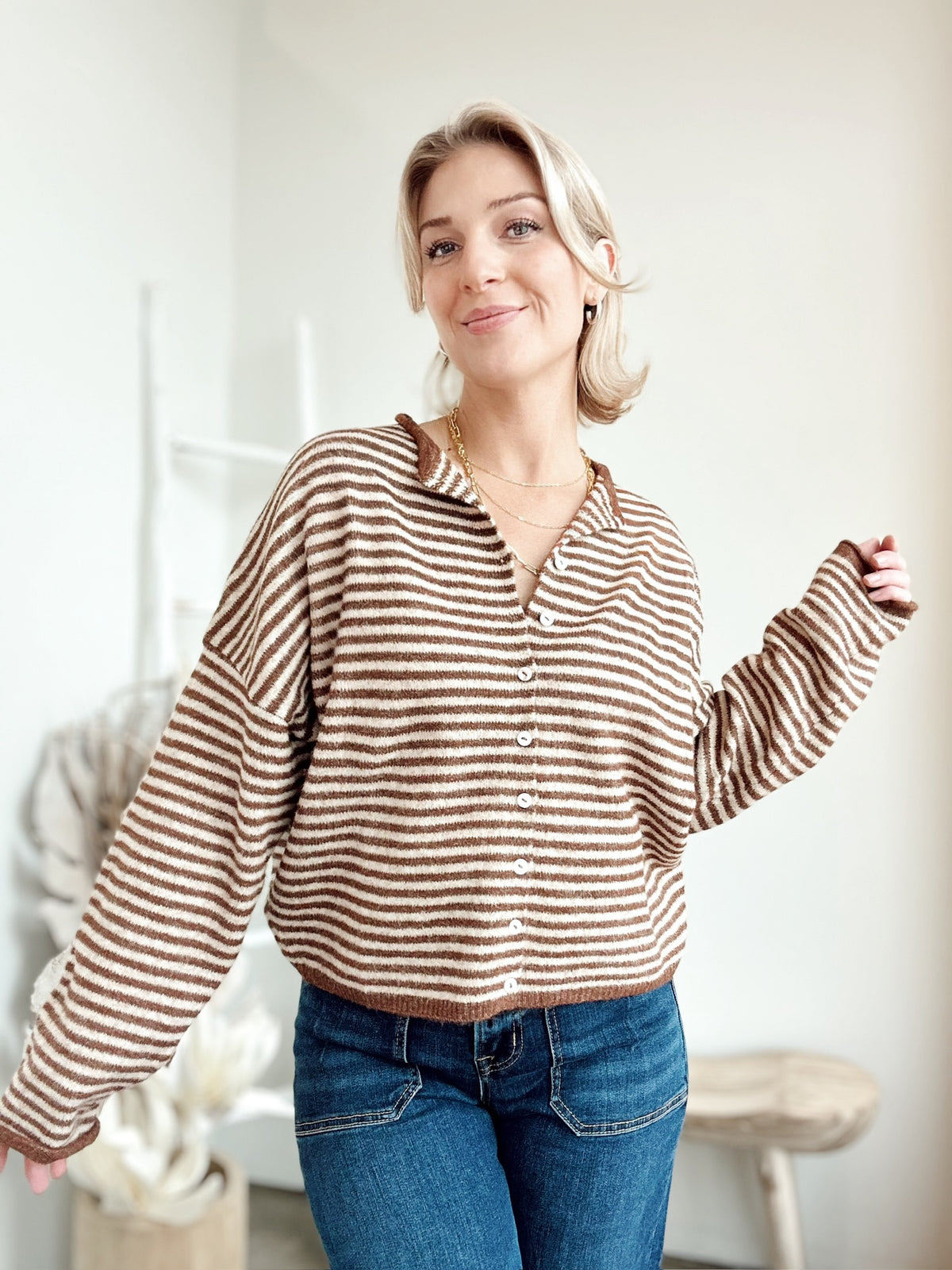 Piper Cardigan Mini Striped Brown