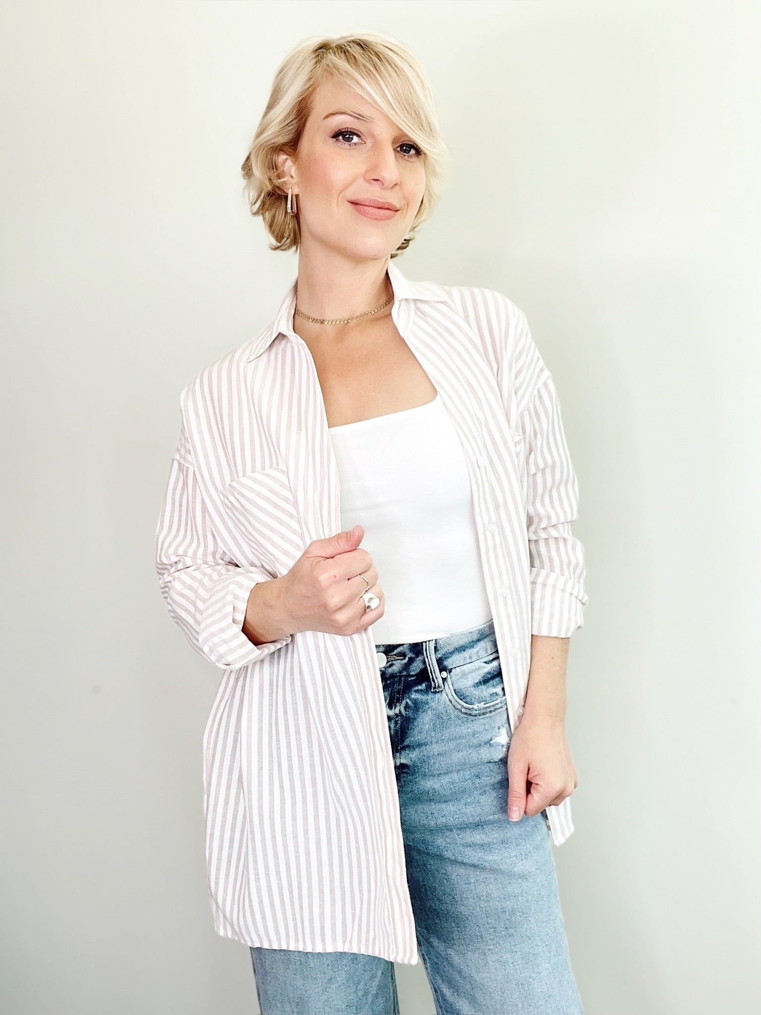 Chelsea Striped Button Down Shirt Beige