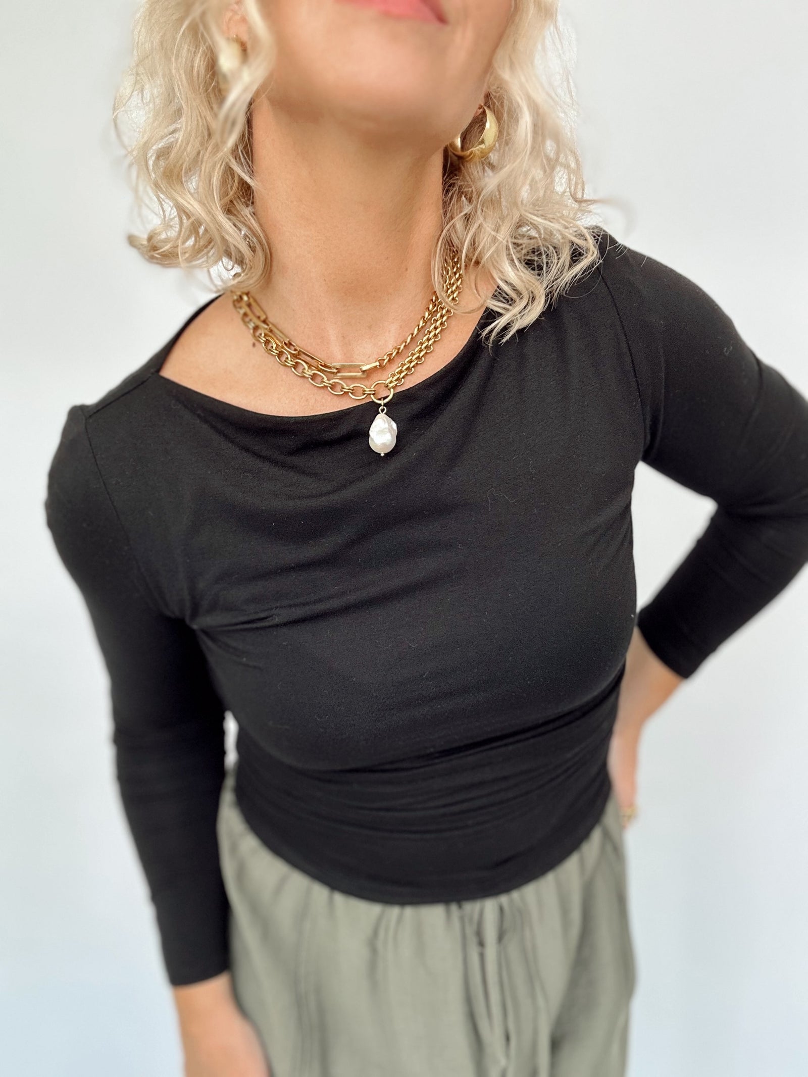 Remi Boat Neck Long Sleeve Top Black