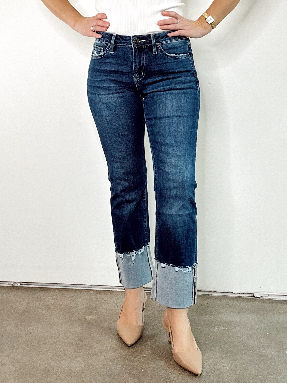 Allie Mid Rise Slim Straight W/Cuffed Hem Jeans