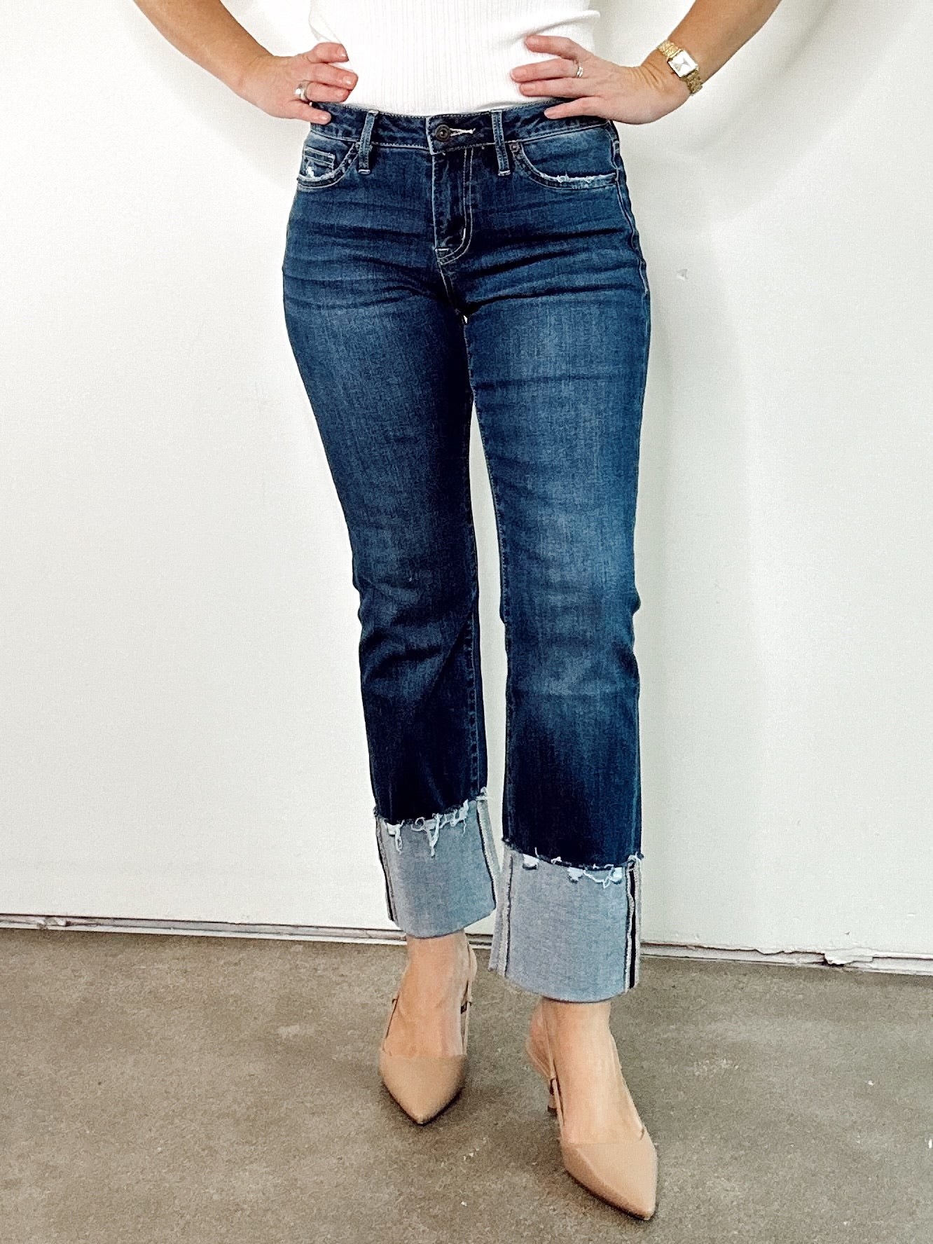 Allie Mid Rise Slim Straight W/Cuffed Hem Jeans